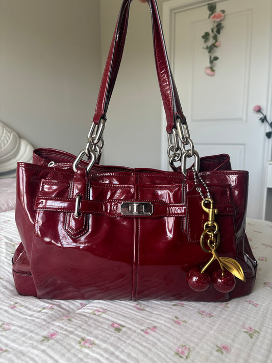 Rare cherry red coach satchel bag