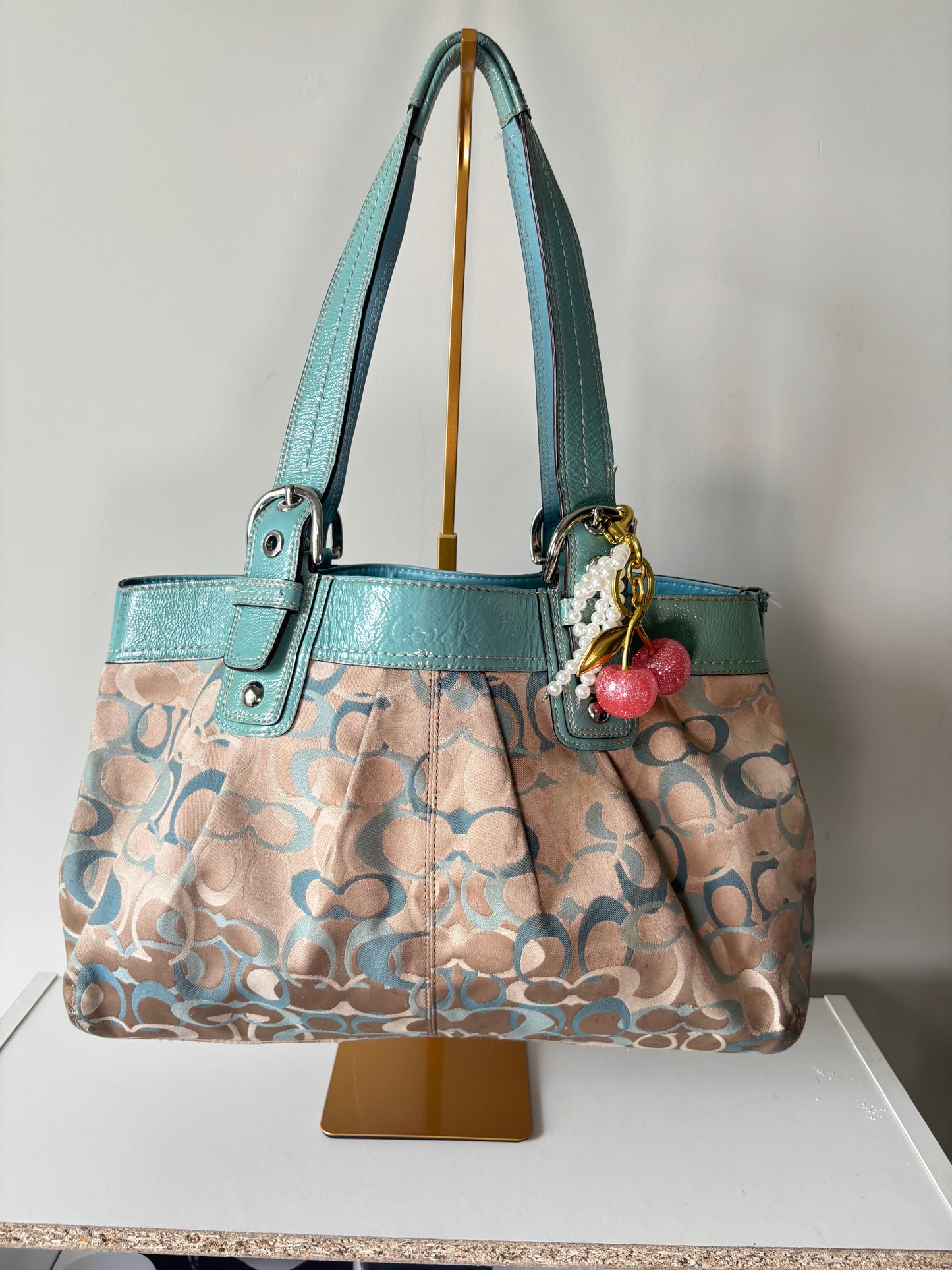 Blue optic coach tote bag