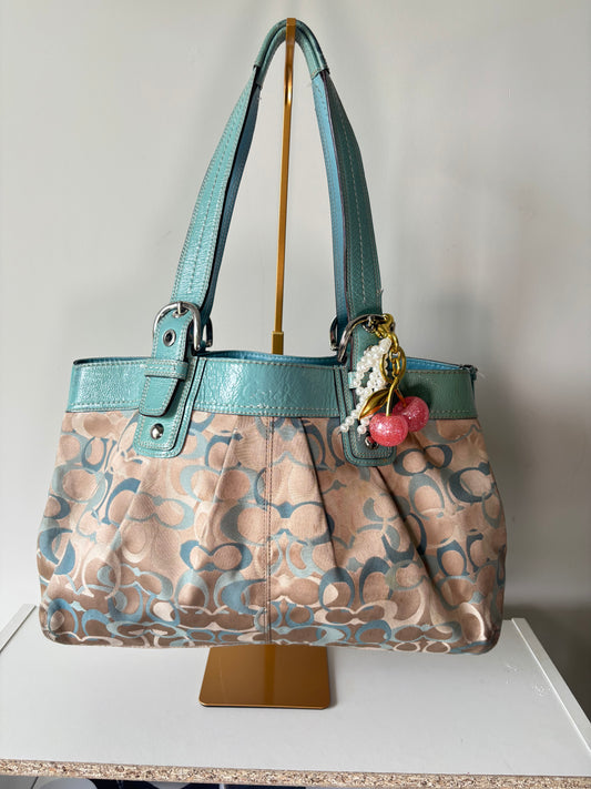 Blue optic coach tote bag