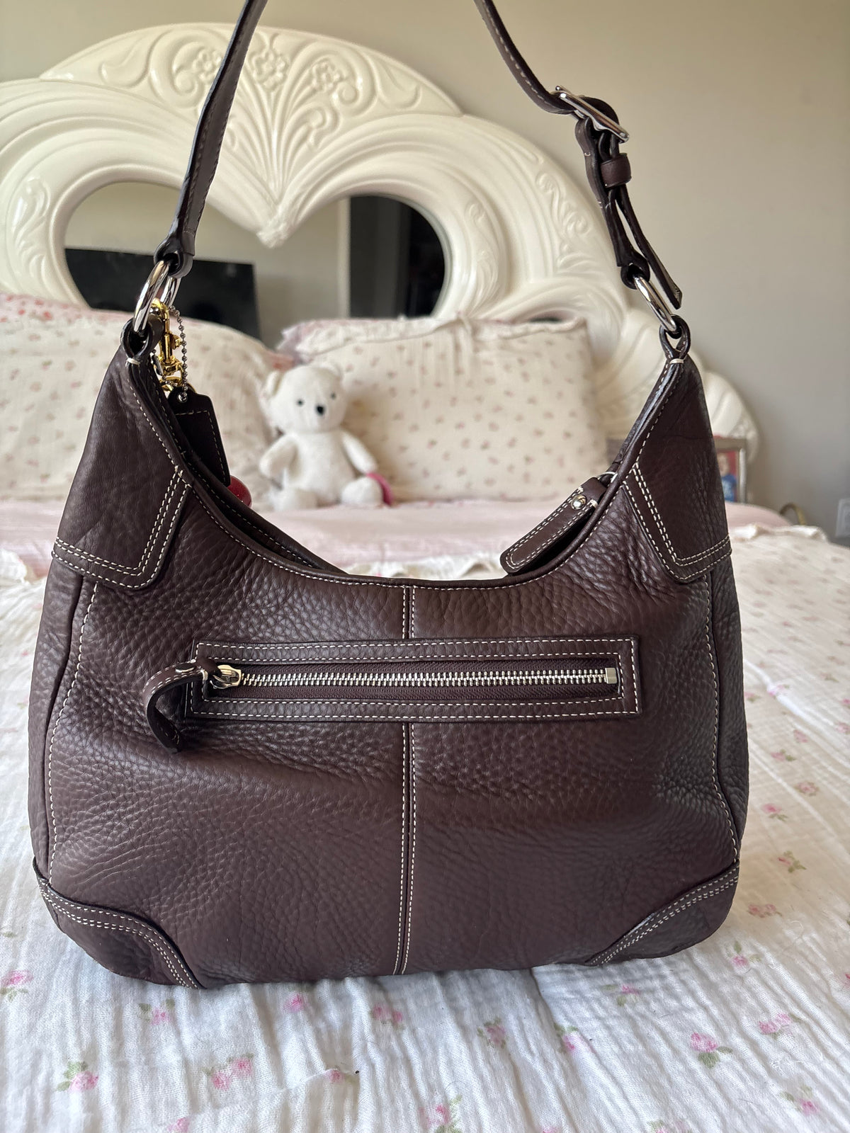 Brown leather pebbled bag