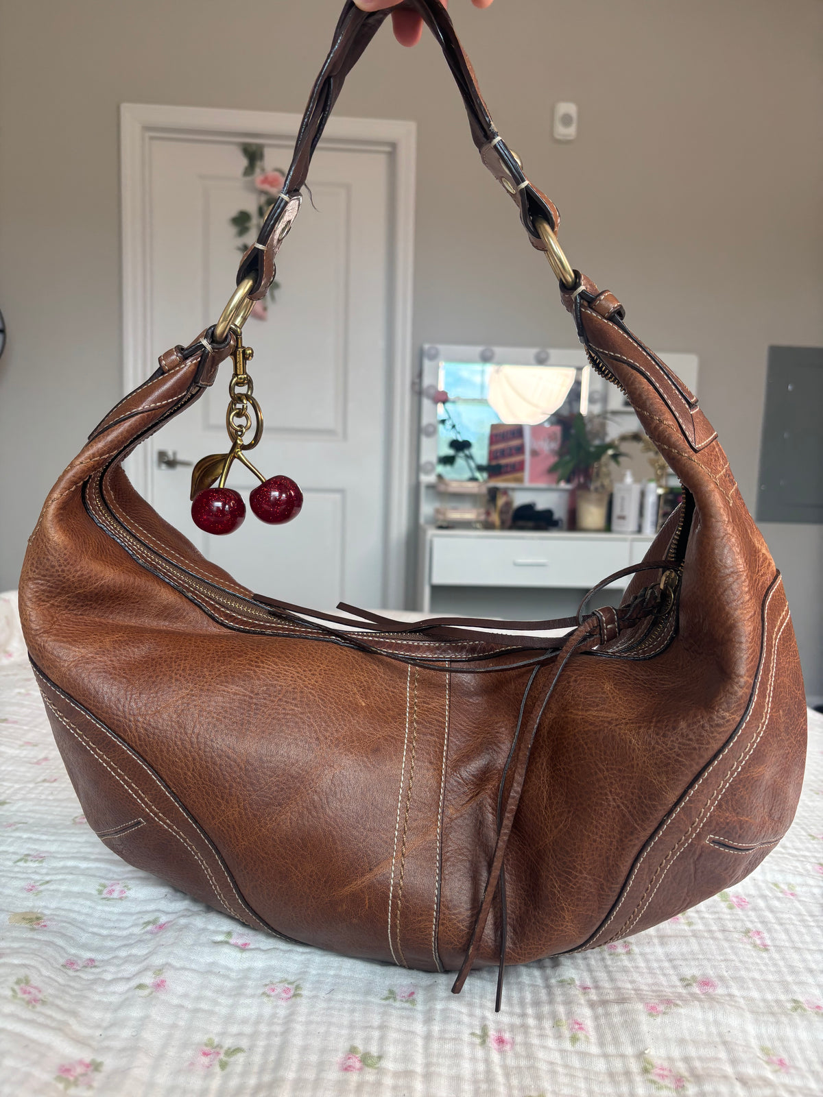 Brown leather coach hobo