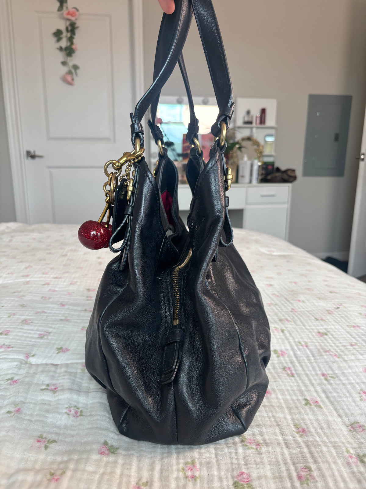 Black leather coach Maggie shoulder bag
