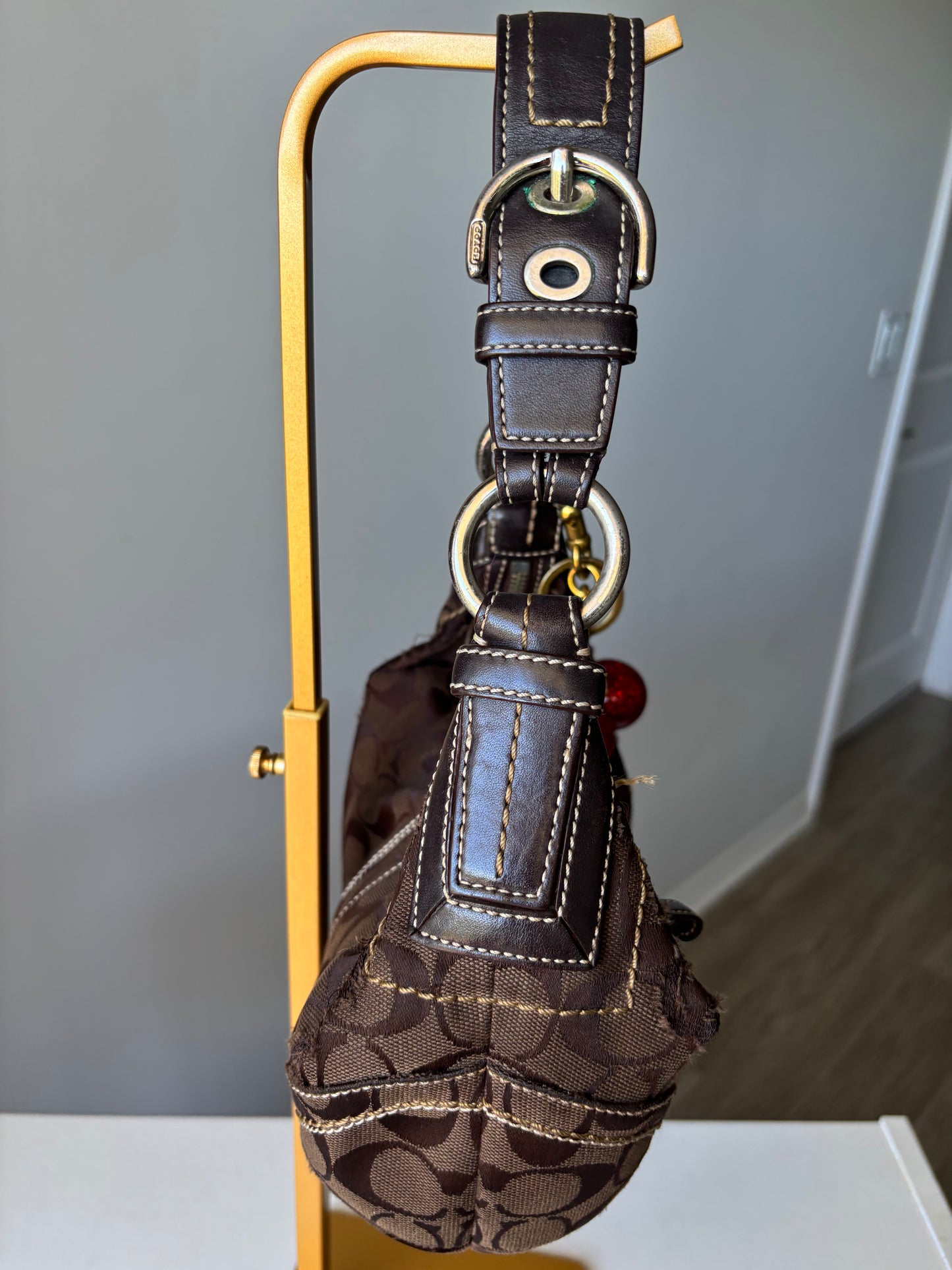 Brown mini coach hobo shoulder bag