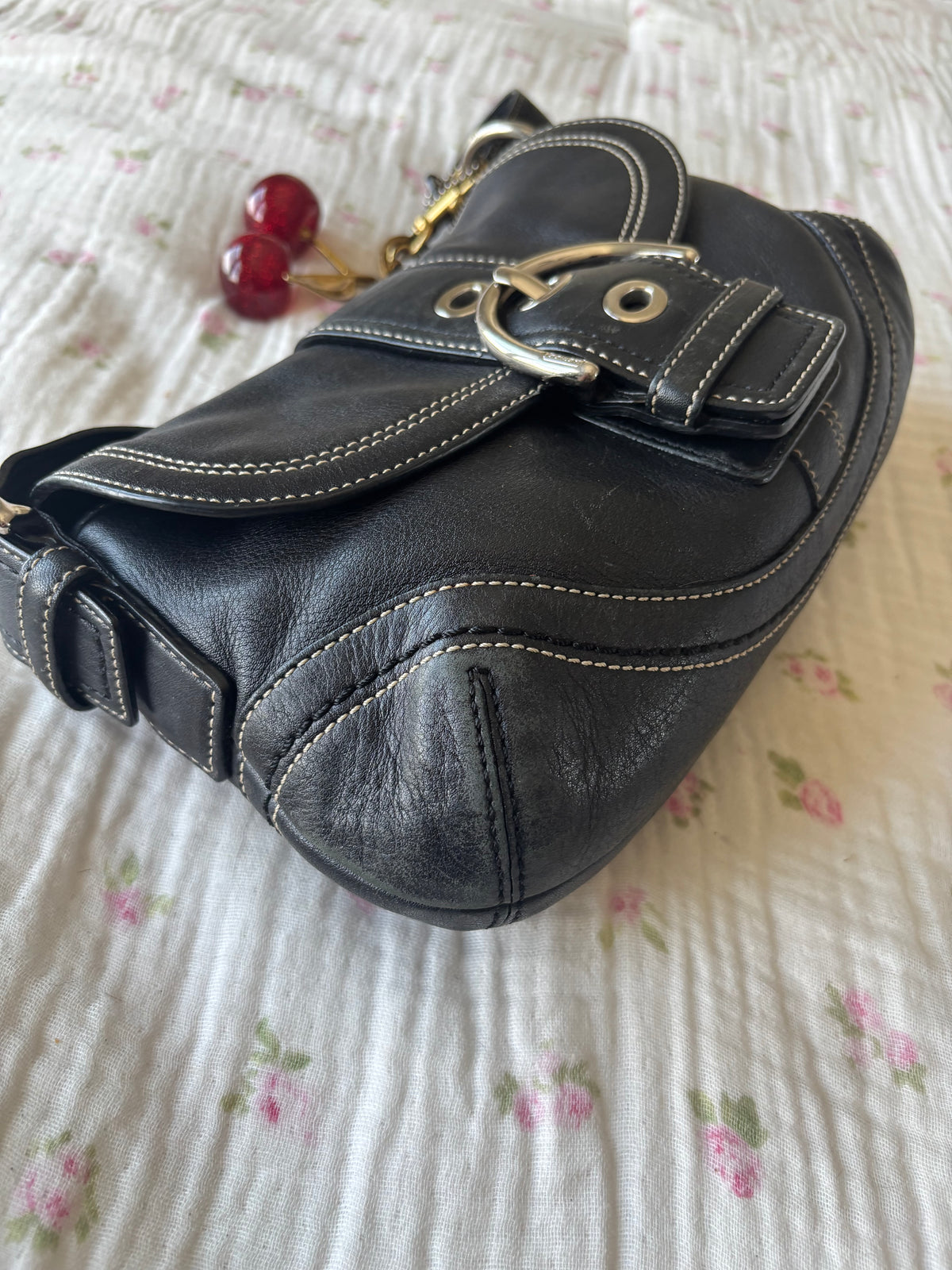 Black Leather coach soho mini bag