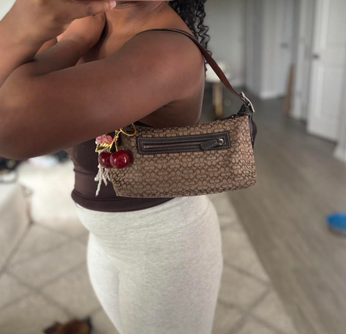 Brown mongram small shoulder bag