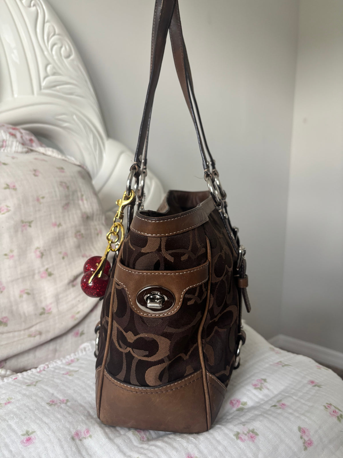 Brown optic coach tote bag