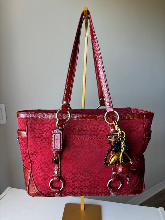 Red vintage coach tote