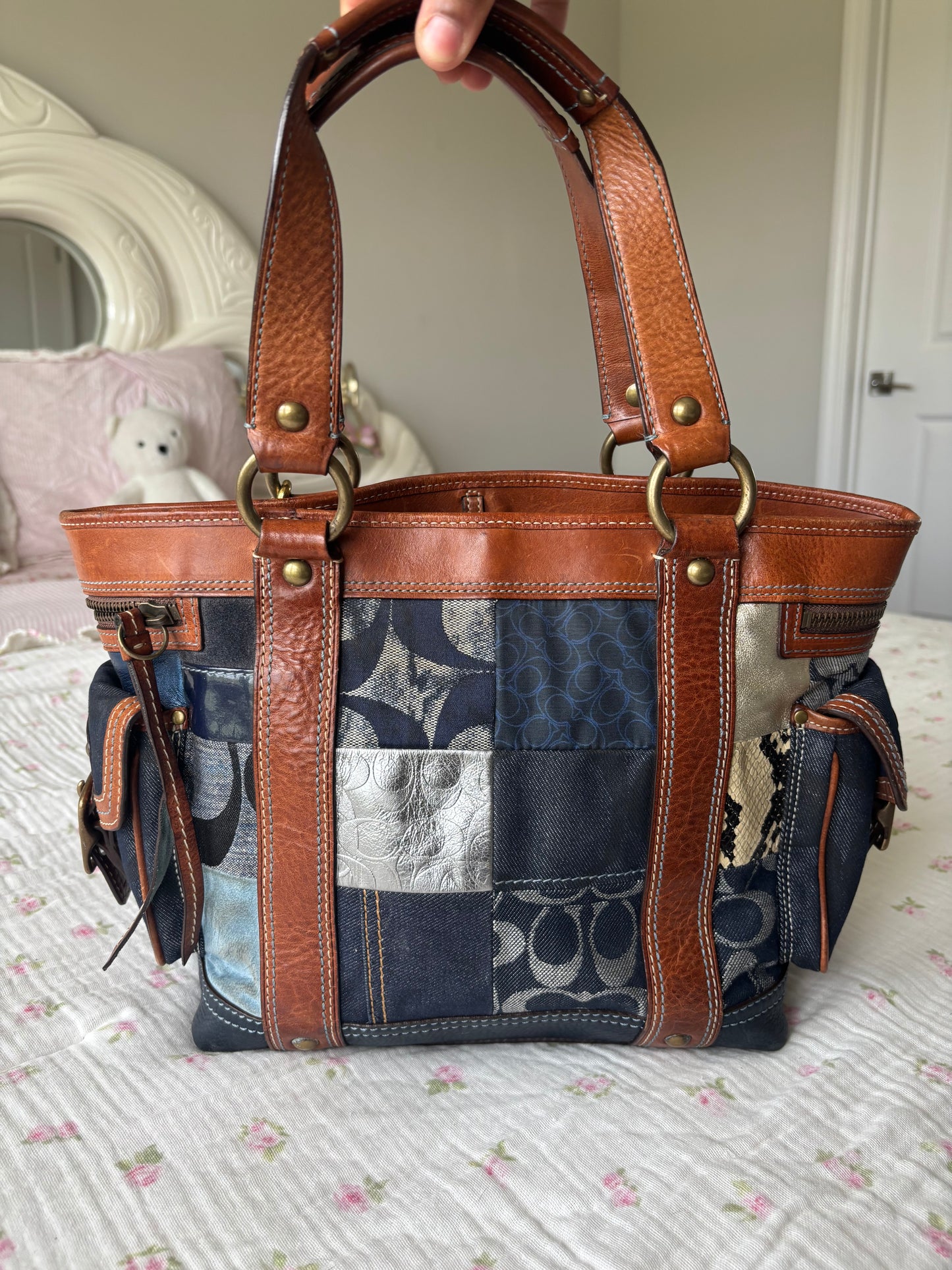 Deniem vintage coach tote bag