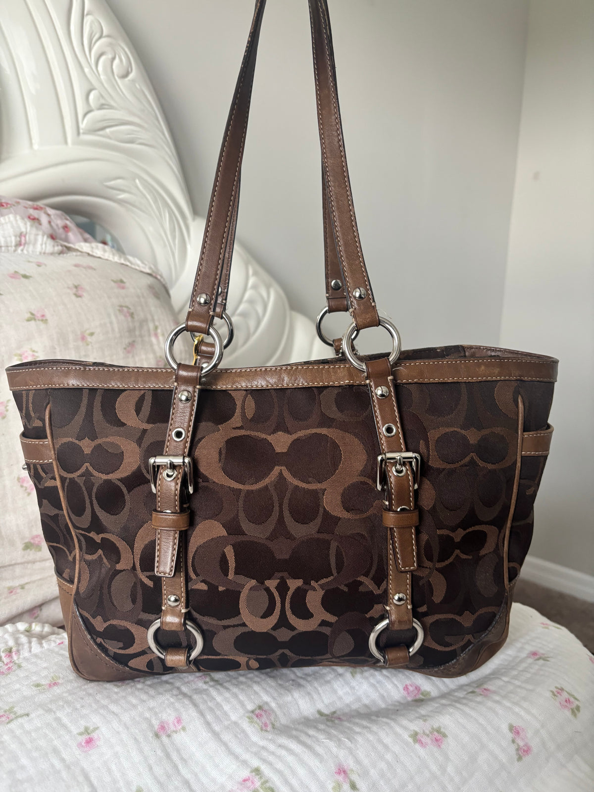 Brown optic coach tote bag