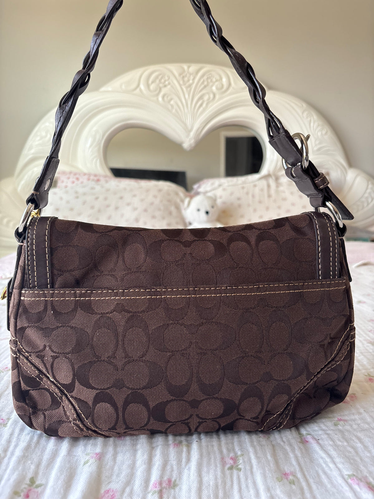 Brown mongram coach flap bag