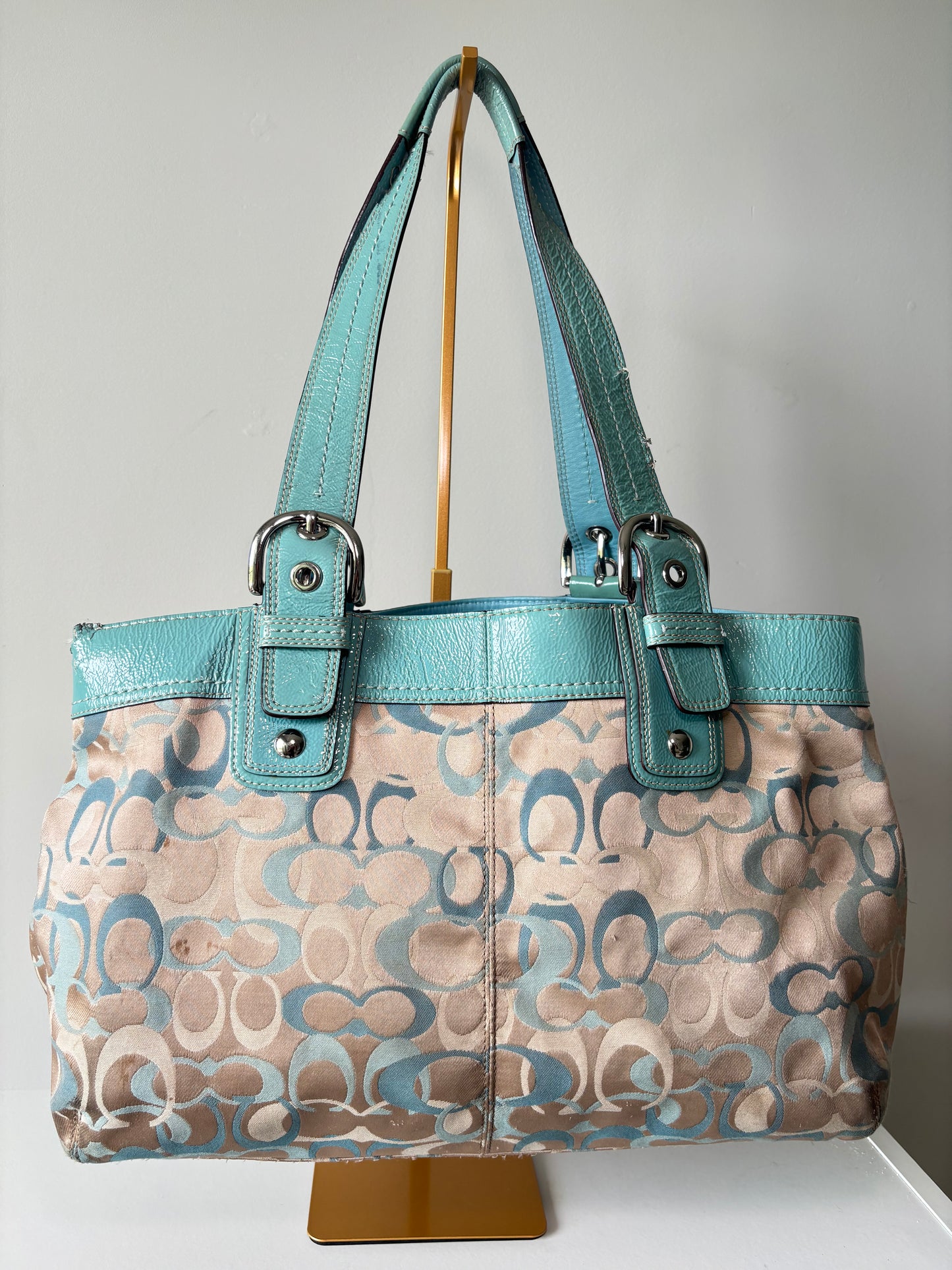 Blue optic coach tote bag