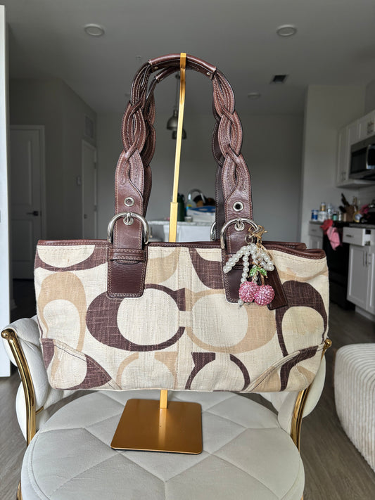 Rare cream & brown coach satchel tote bag