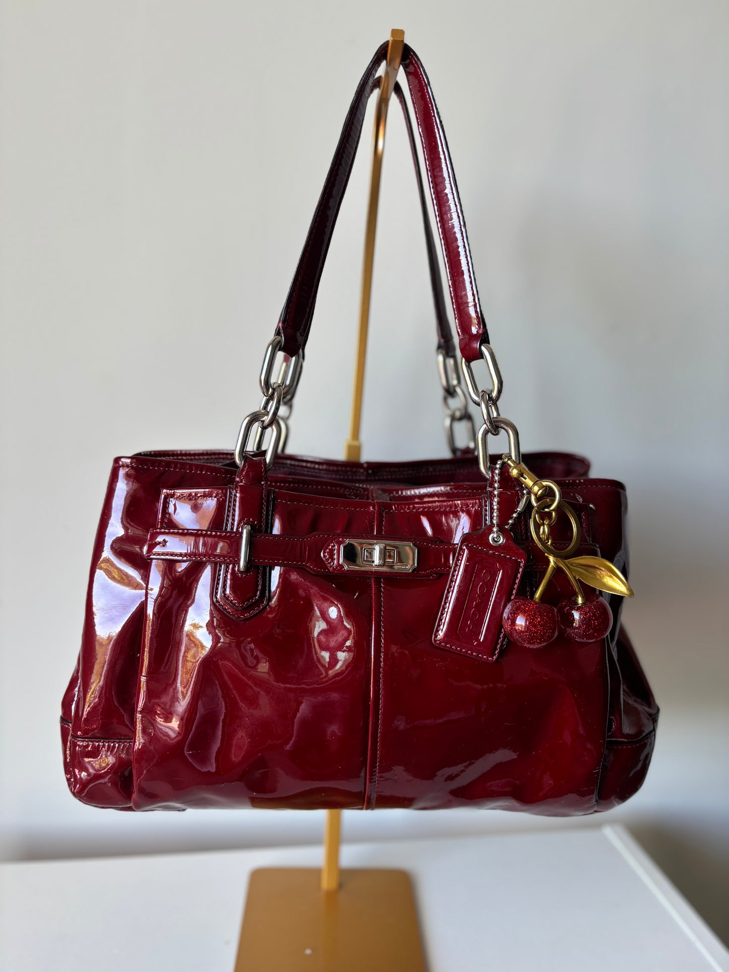 Red patent leather coach rare satchel bag