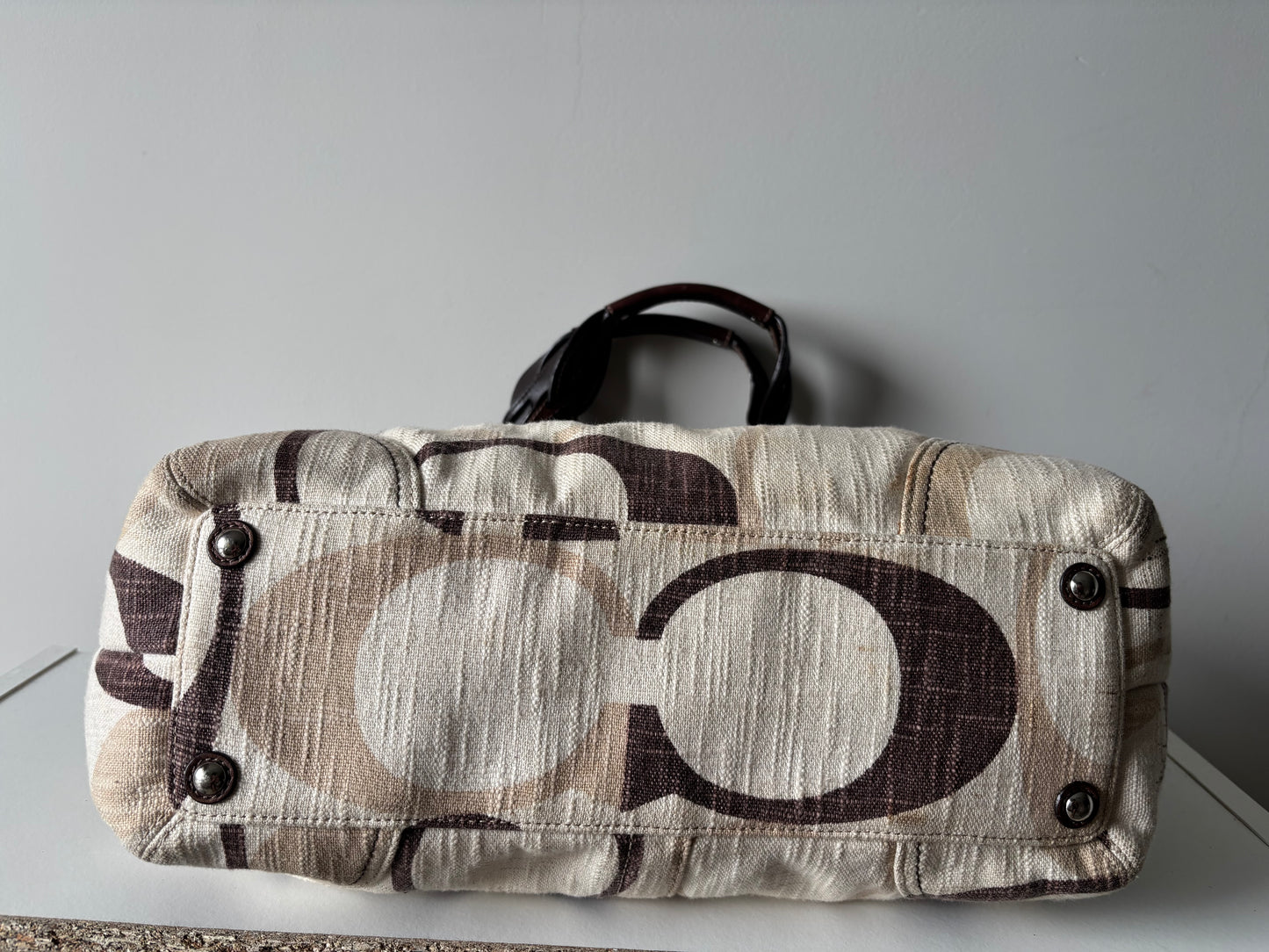 Rare cream & brown coach satchel tote bag