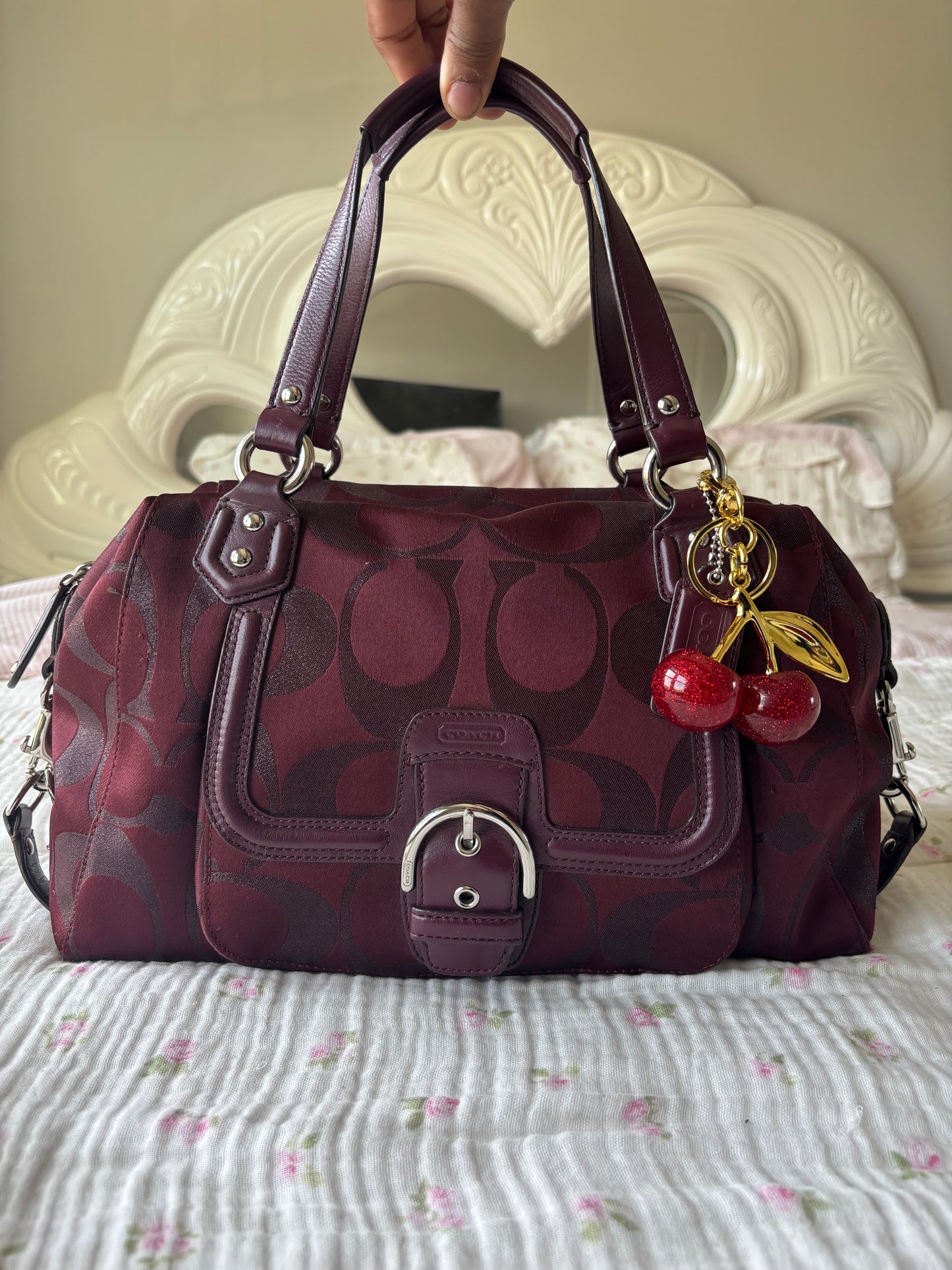 Burgandy rare coach mongram hand bag