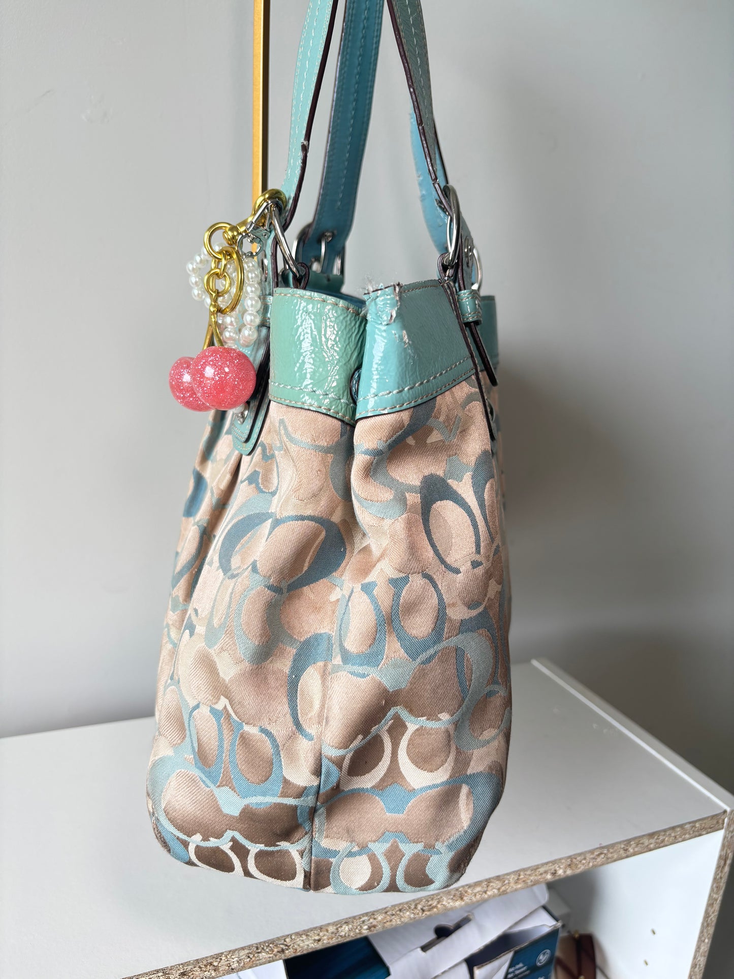 Blue optic coach tote bag