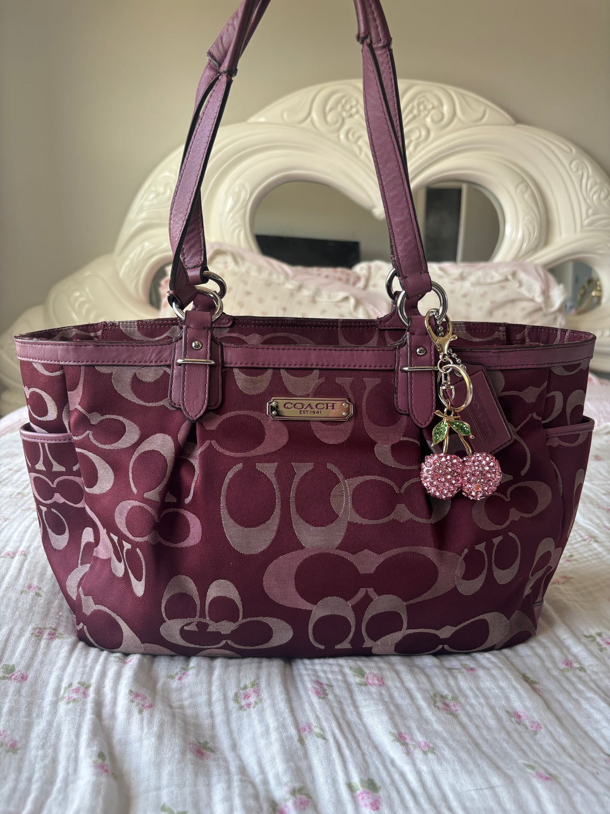 Burgandy coach tote bag