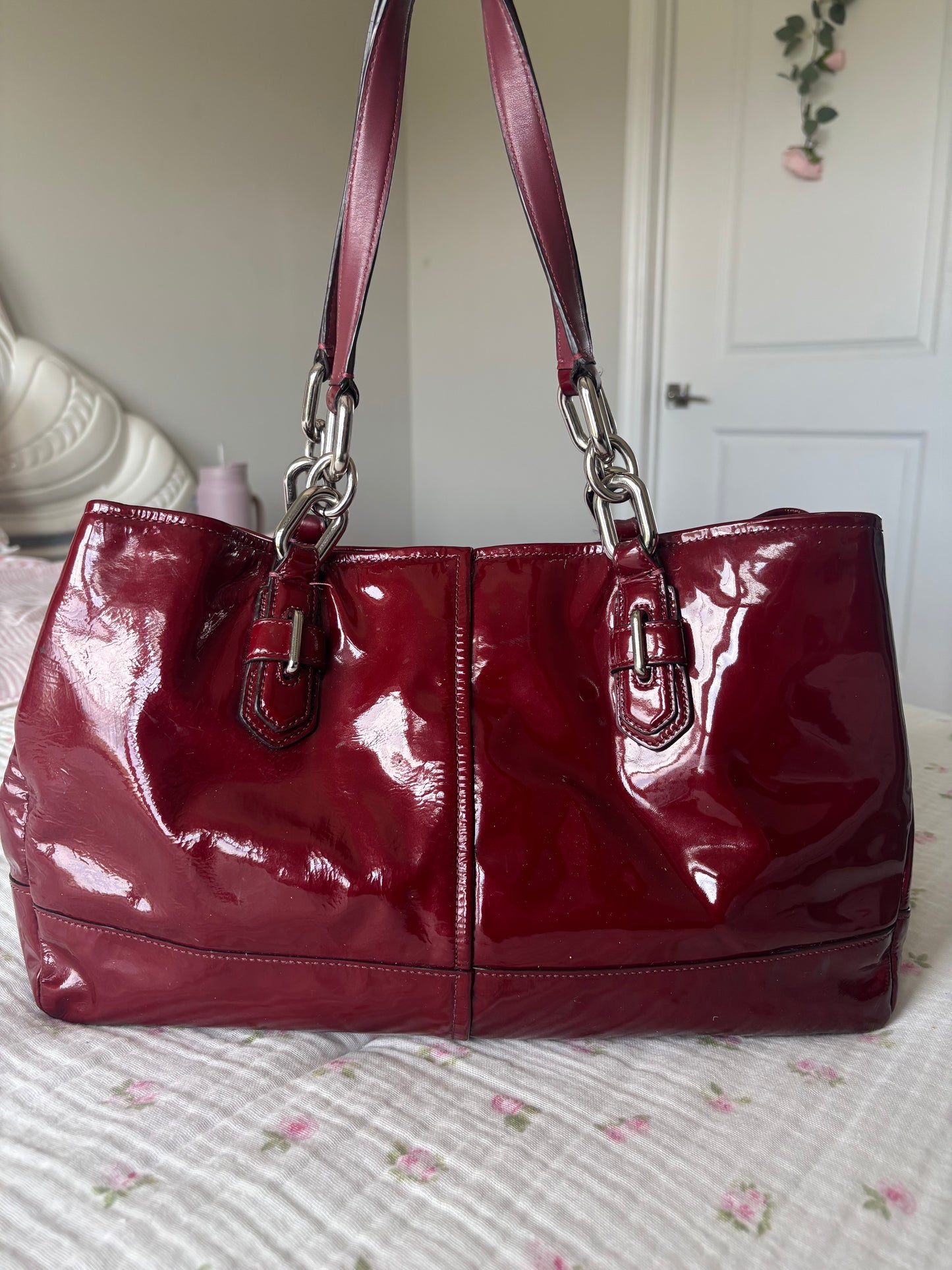 Rare cherry red coach satchel bag