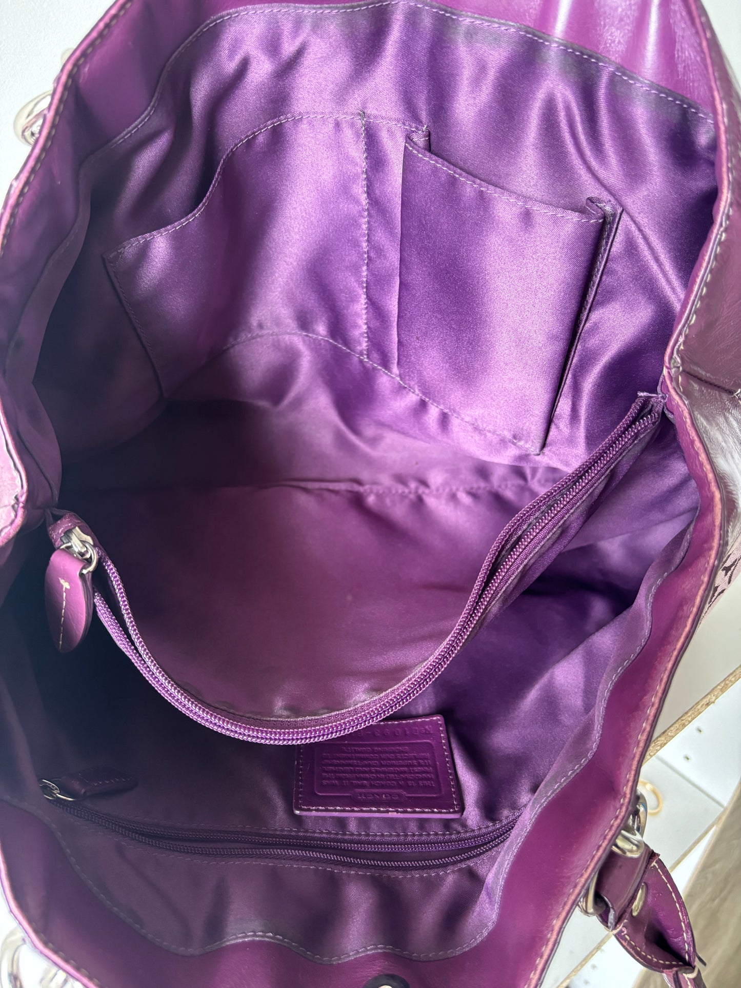 Purple coach tote bag