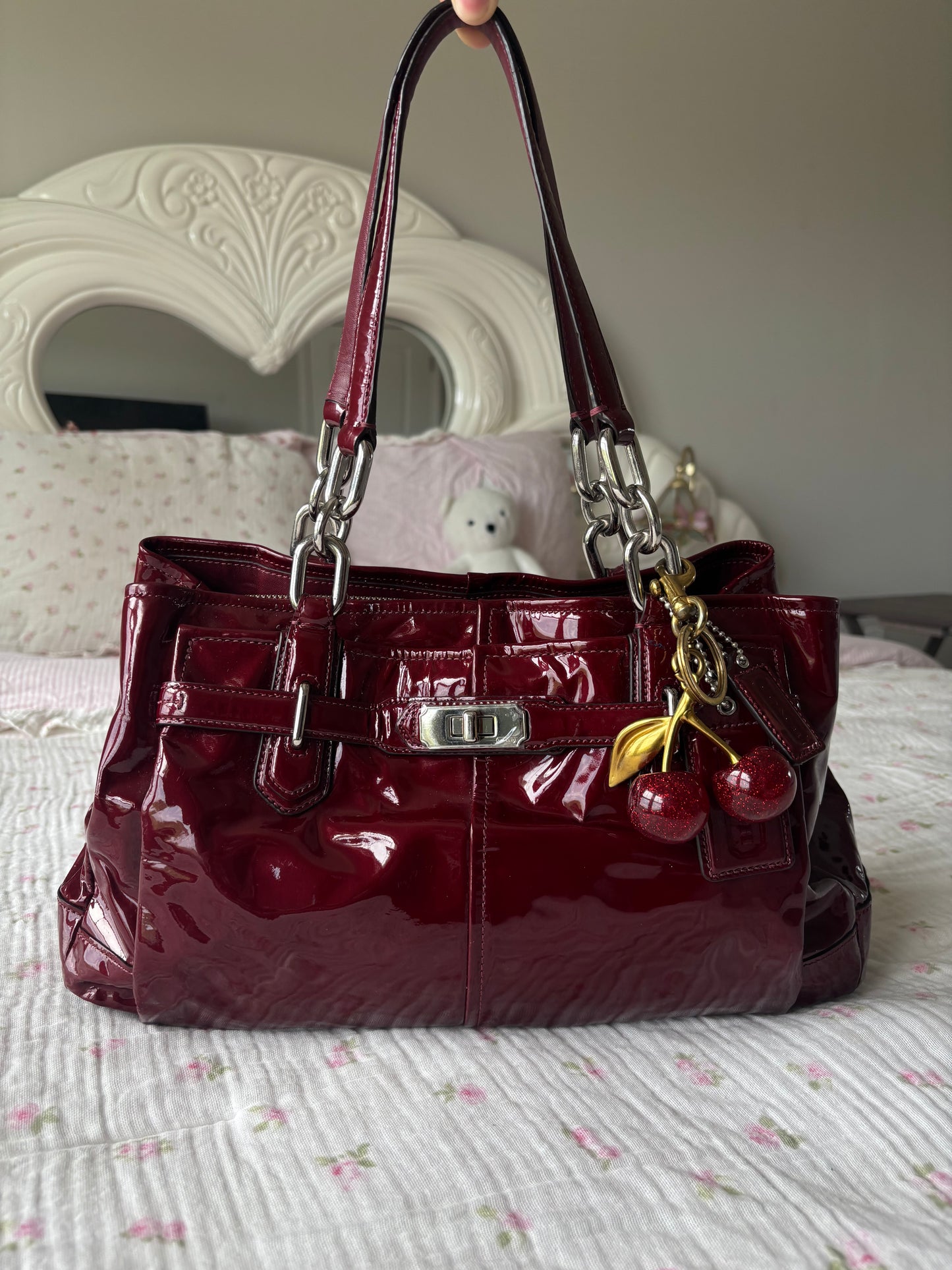 Rare cherry red coach patent leather satchel