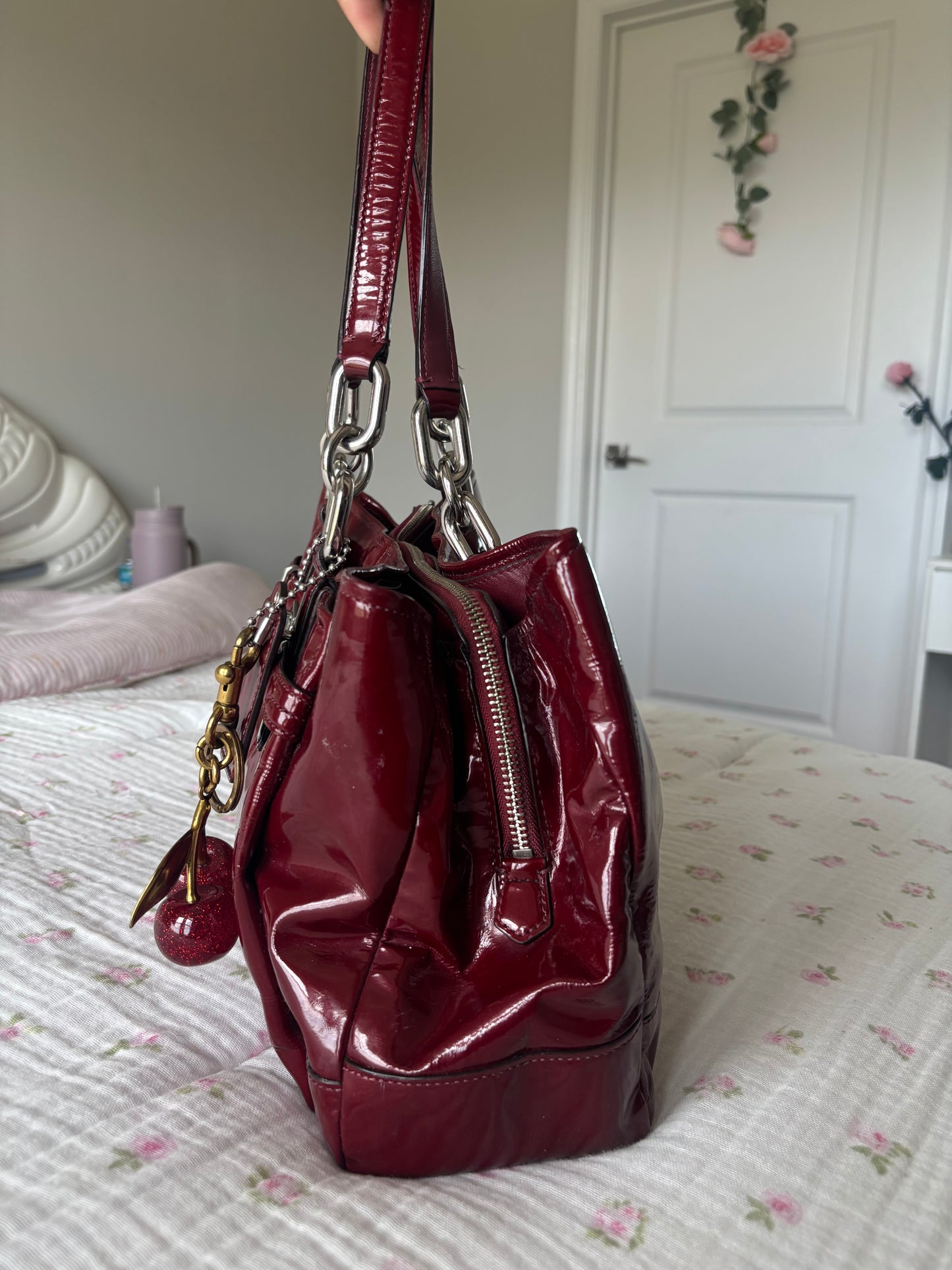 Rare cherry red coach satchel bag