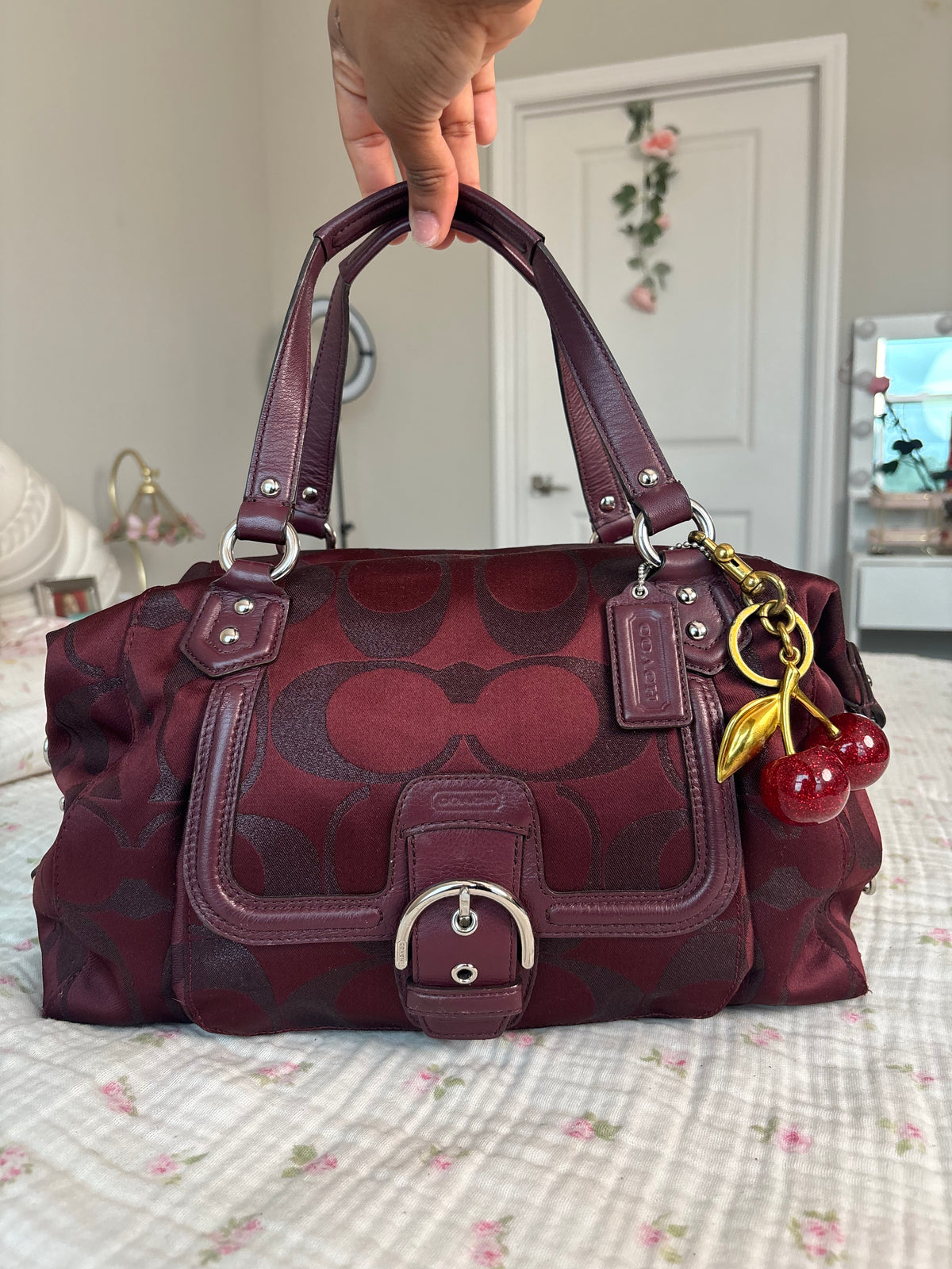 Burgandy mongram coach satchel
