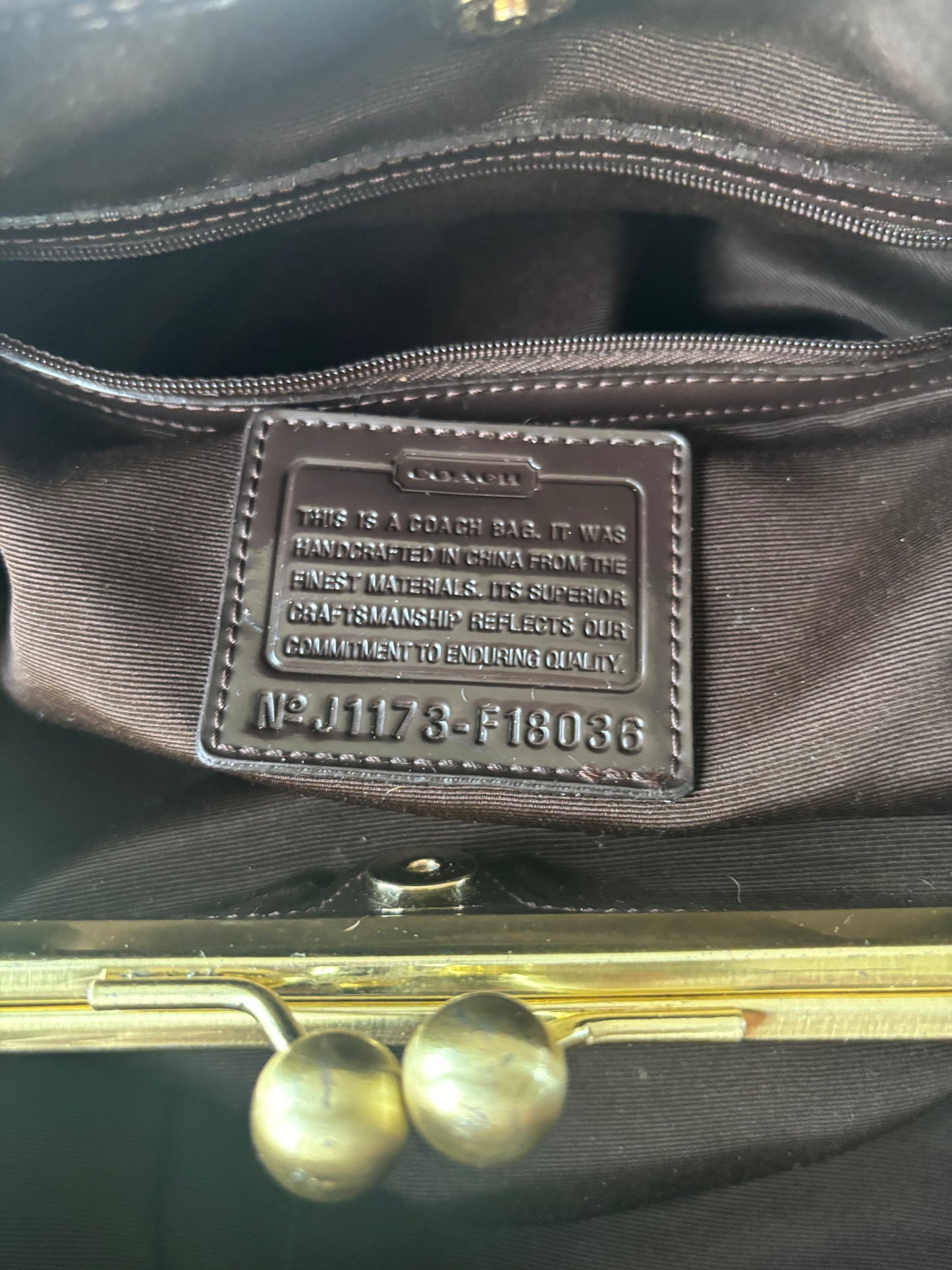 Brown coach kisslock tote
