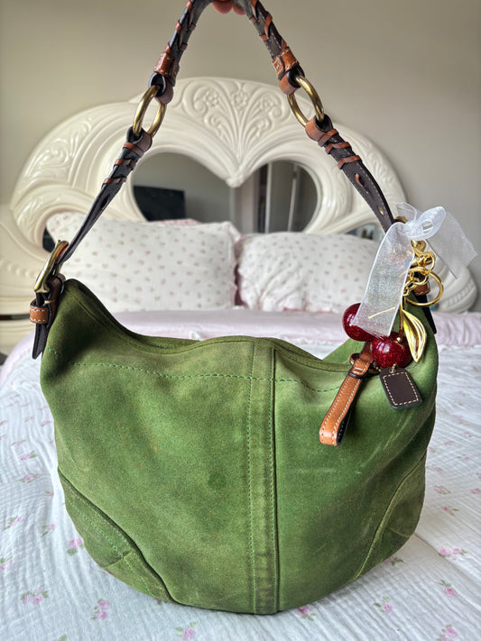 Rare green suede hobo shoulder bag