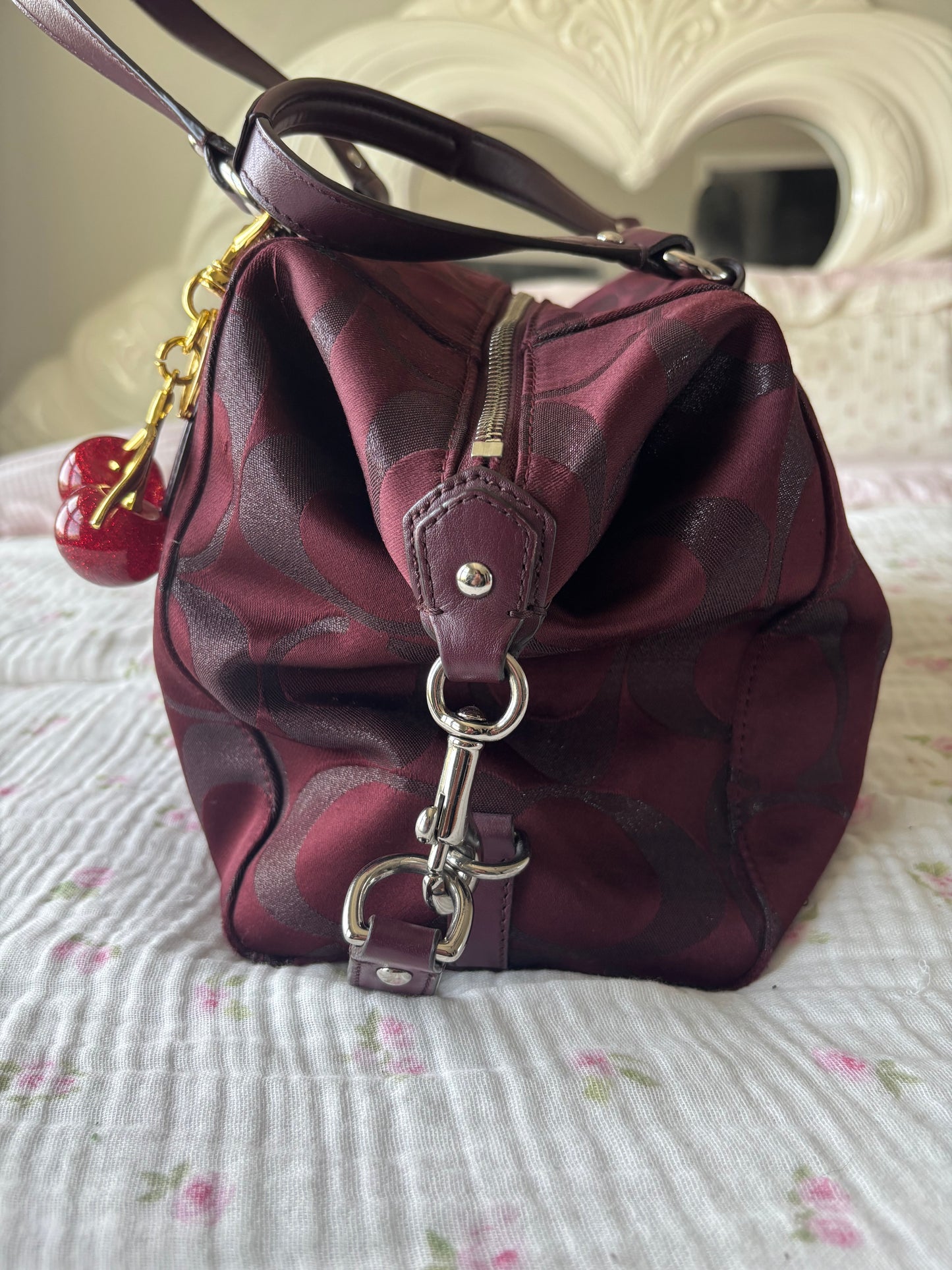 Burgandy rare coach mongram hand bag