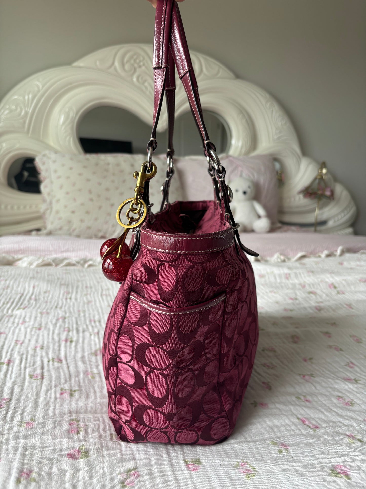 Burgandy coach mongram tote bag