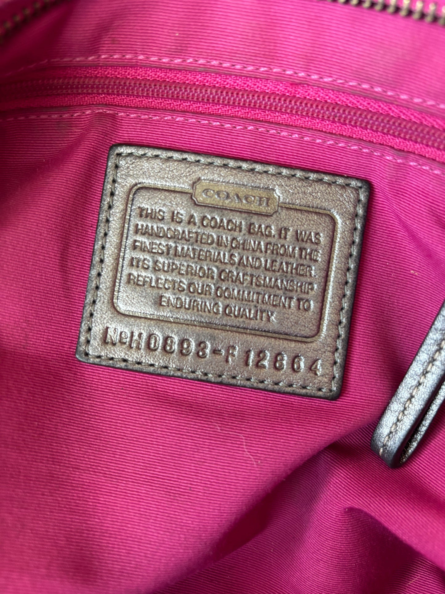 Pink patchwork coach tote bag