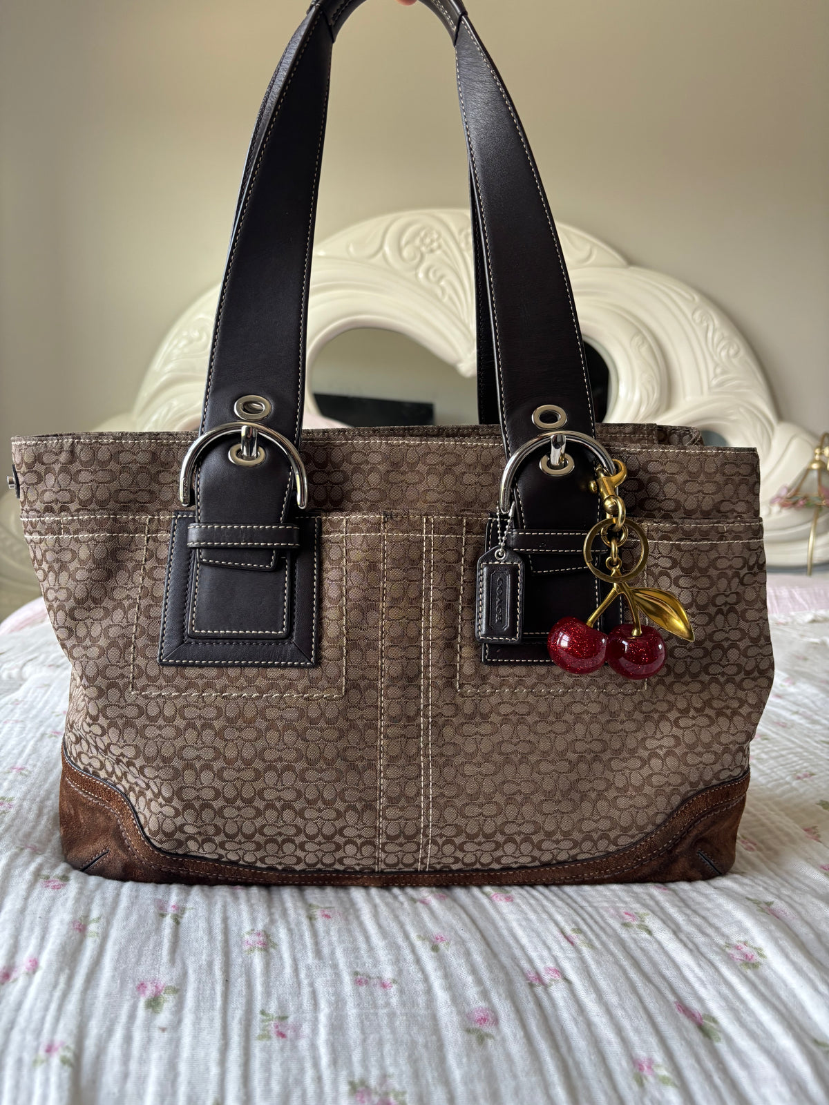 Brown mongram coach tote bag