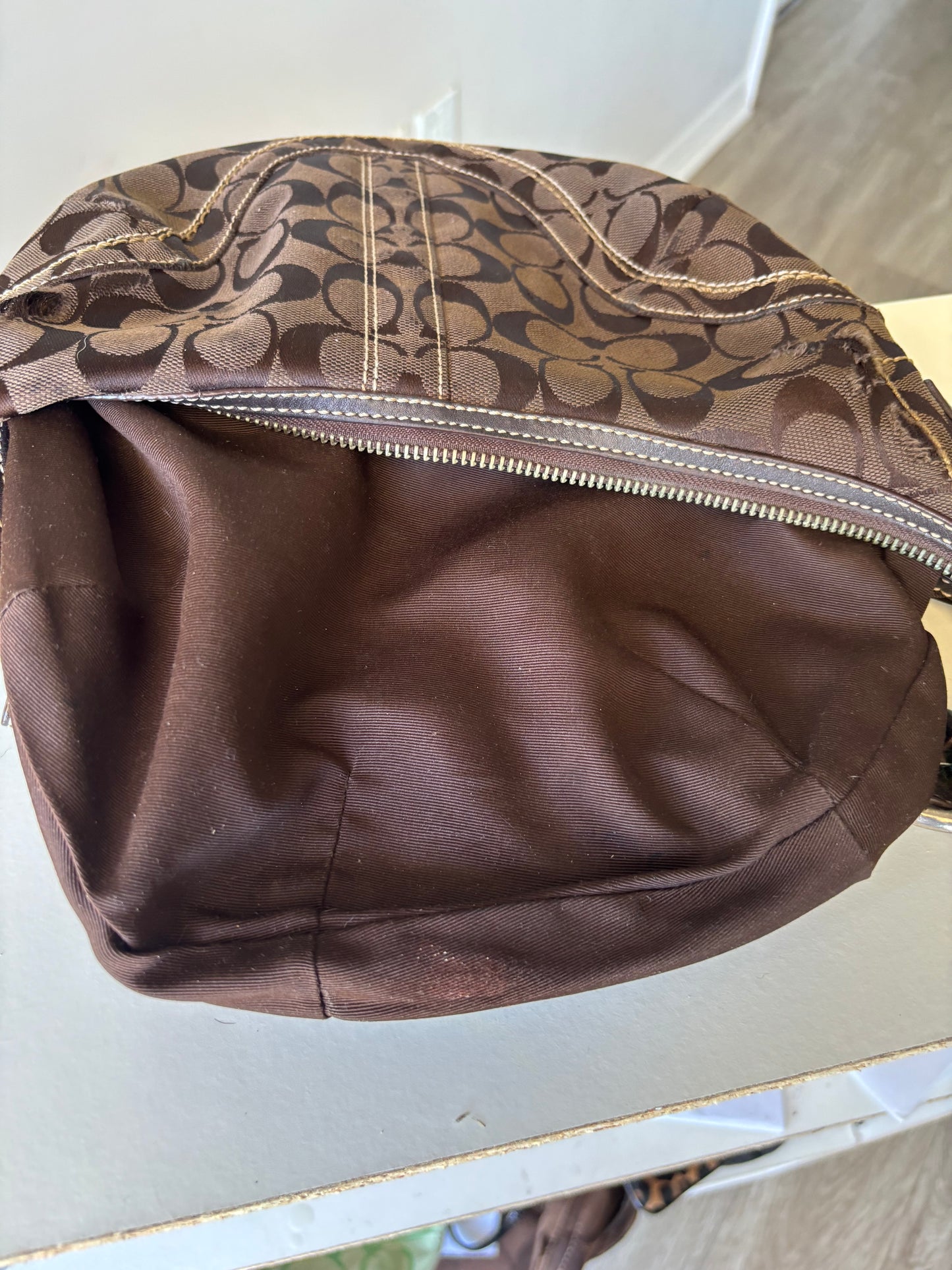 Brown mini coach hobo shoulder bag