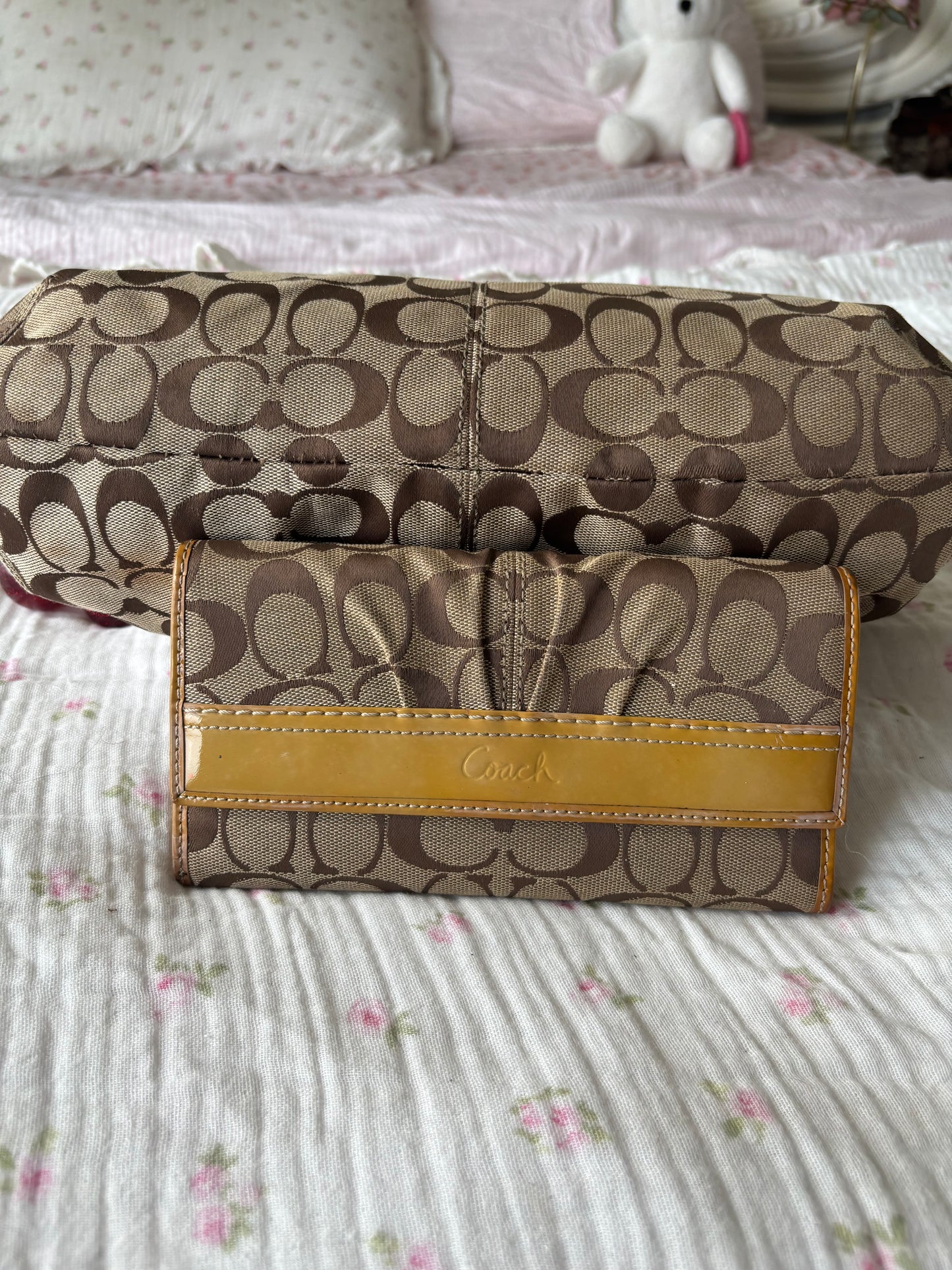 Vintage Coach Signature Shoulder Bag + Matching Wallet Set