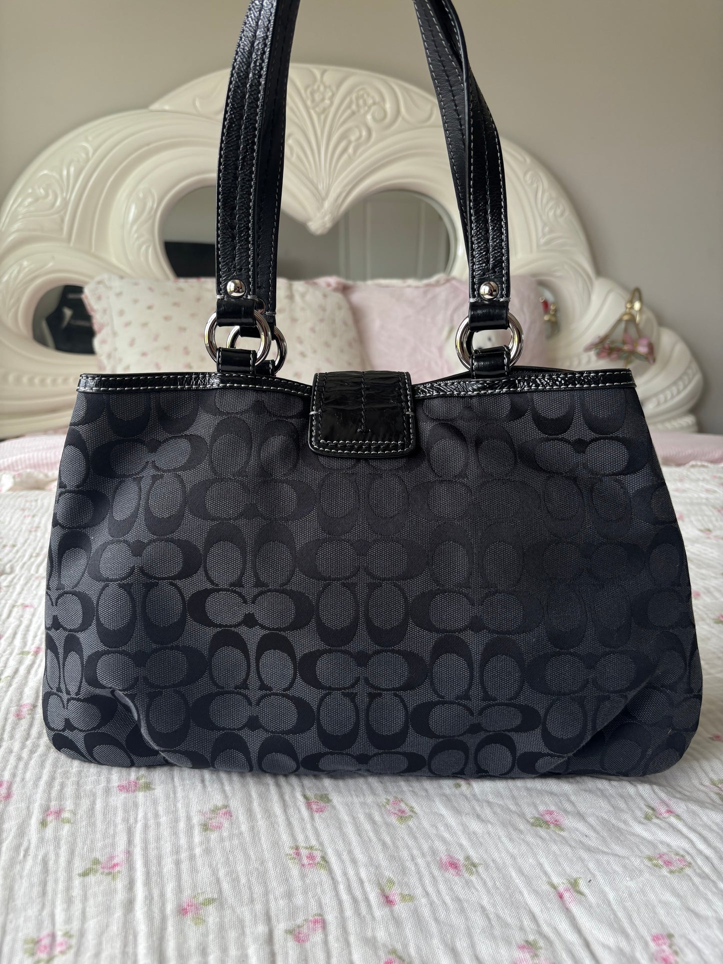 Black mongram vintage coach tote bag