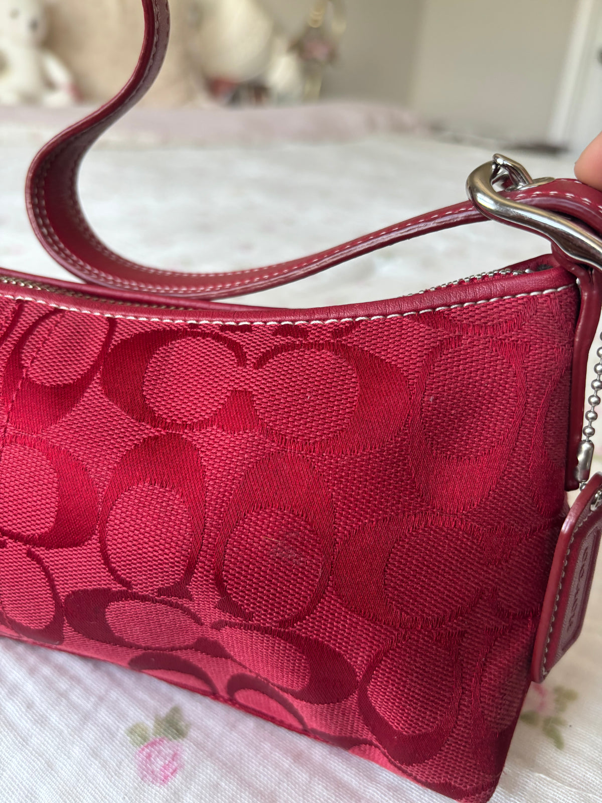 Rare red mongram rare baggutte coach bag