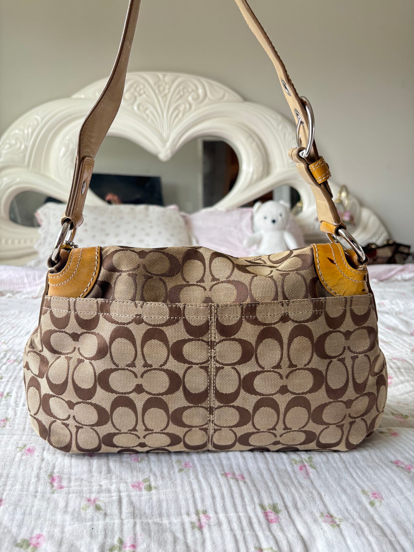Vintage Coach Signature Shoulder Bag + Matching Wallet Set