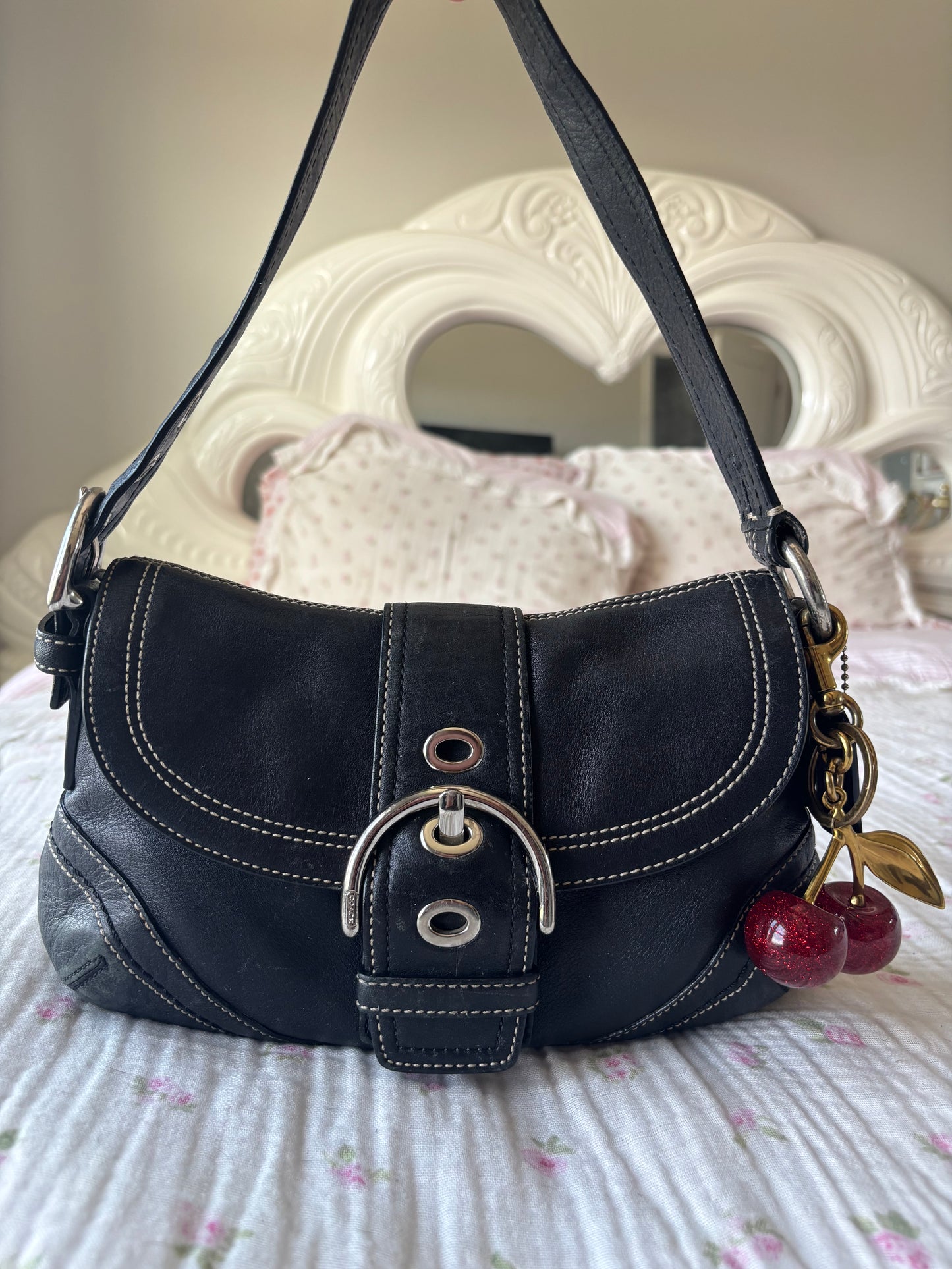 Black Leather coach soho mini bag