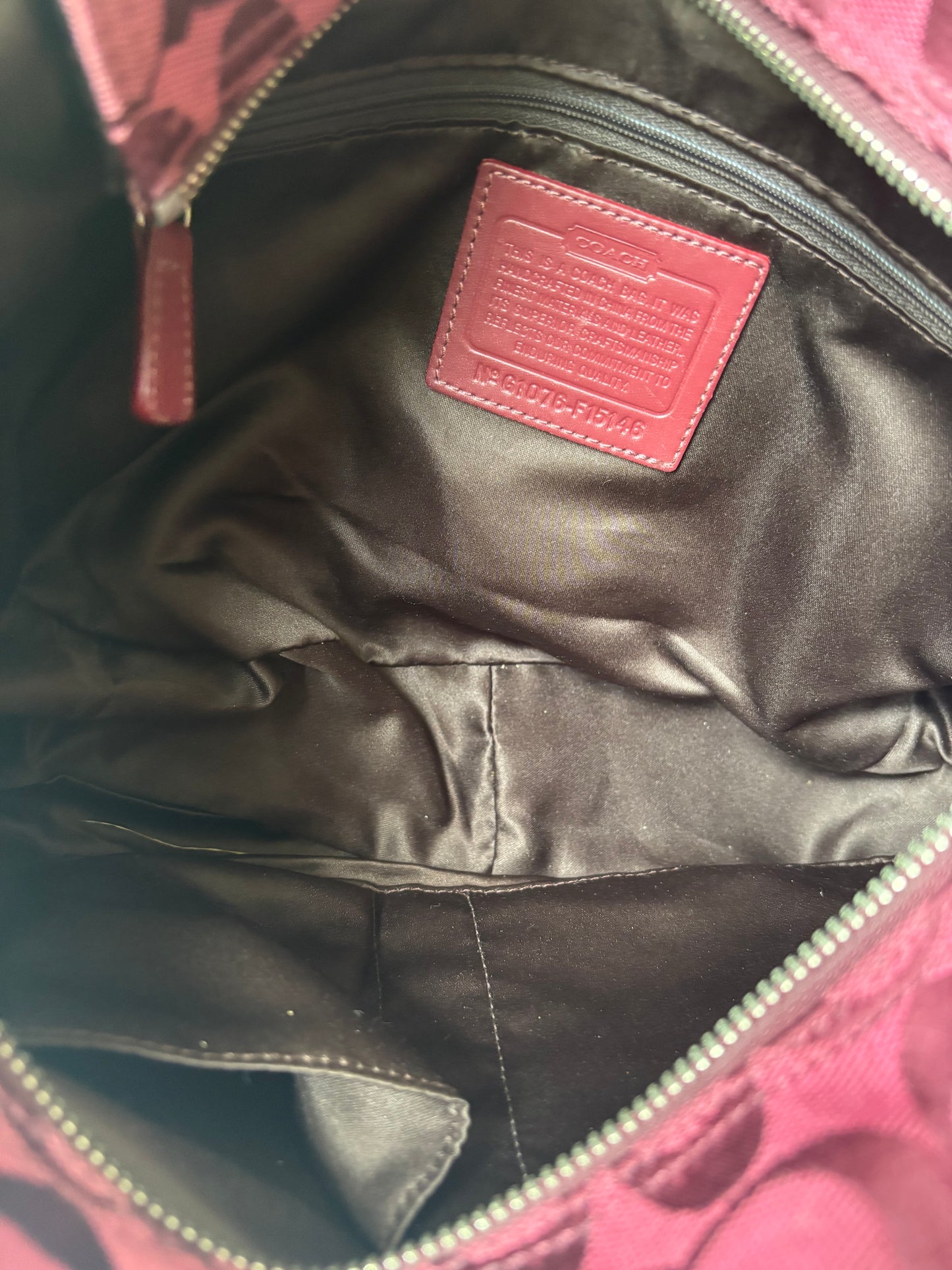 Burgandy coach mongram tote bag