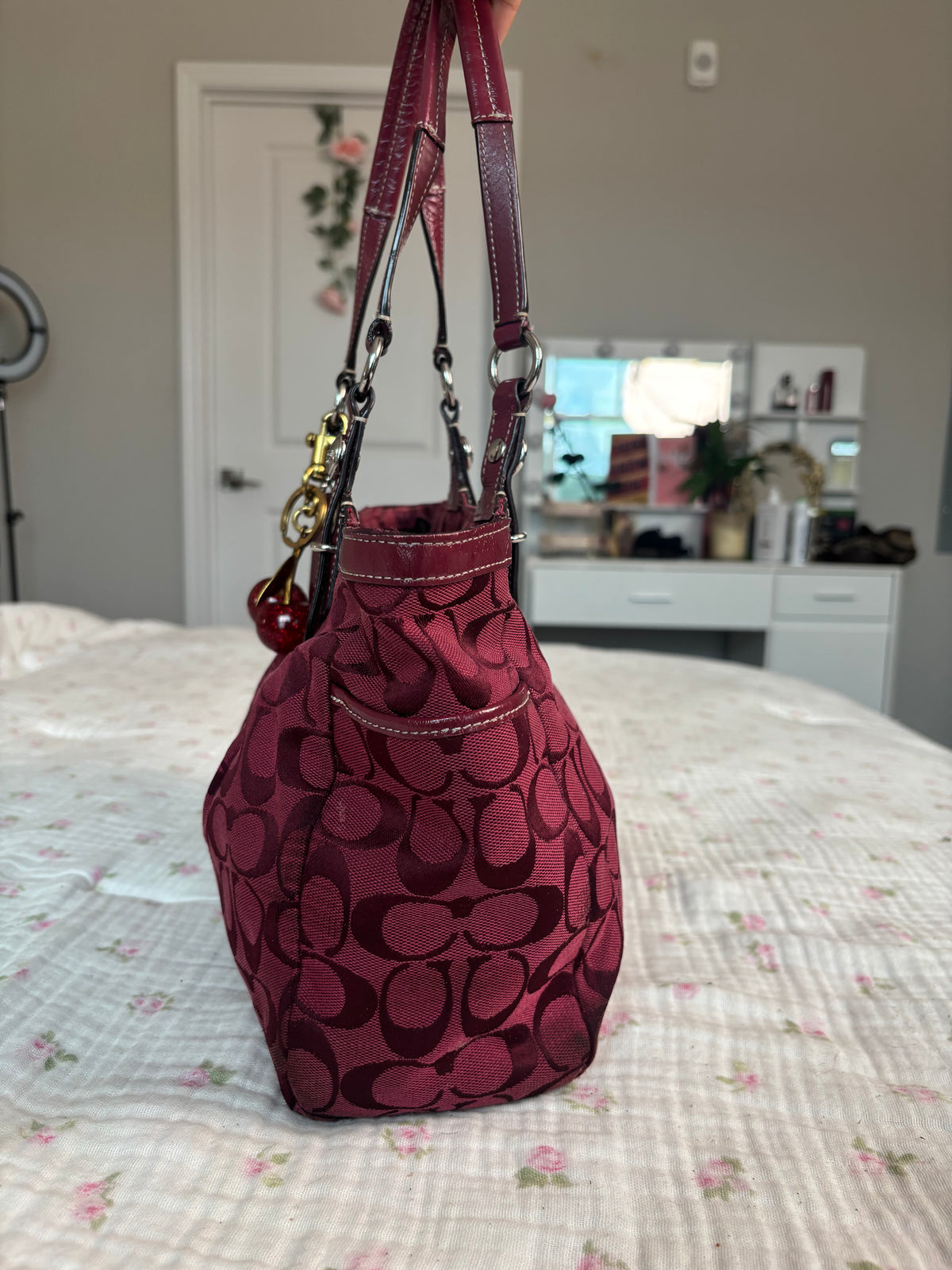 Burgandy vintage coach tote bag