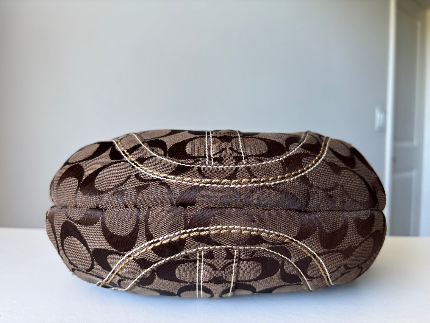 Brown mini coach hobo shoulder bag