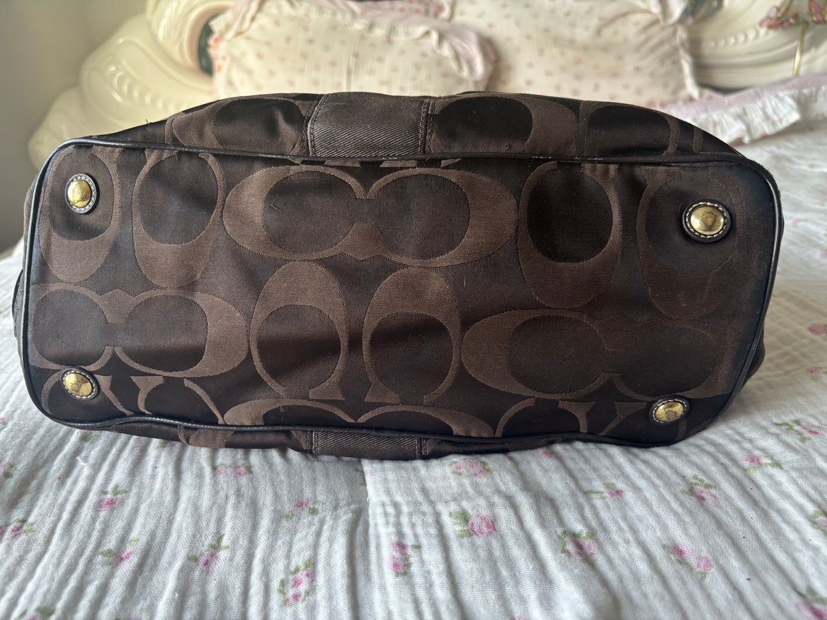 Brown coach kisslock tote