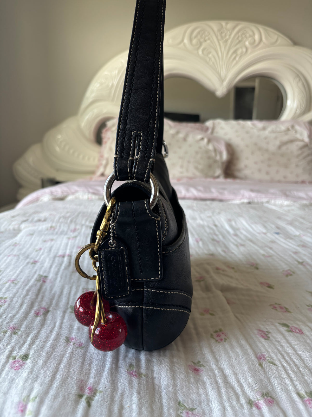 Black Leather coach soho mini bag