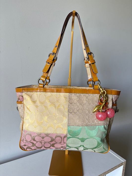 Yellow patchwork coach rare tote bag