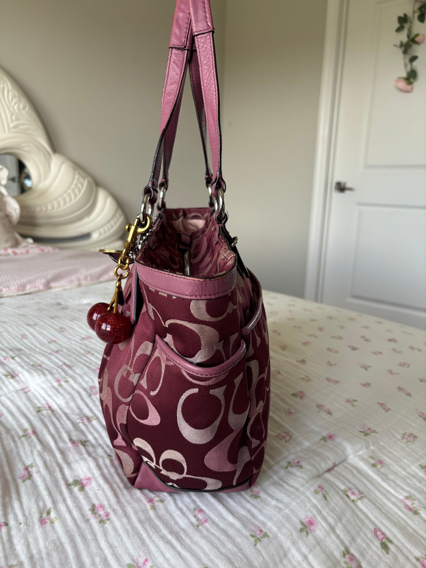 Burgandy mongram tote bag