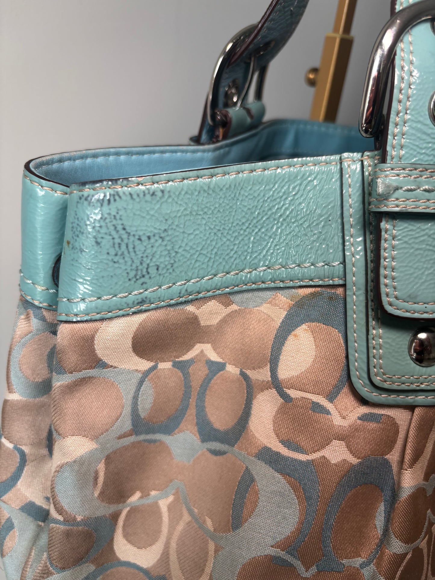 Blue optic coach tote bag