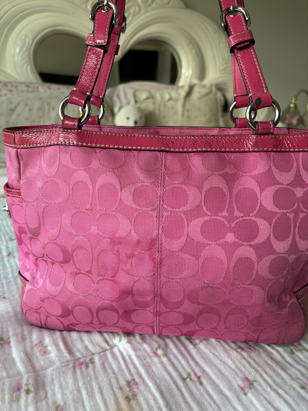 Vintage hot pink coach tote bag
