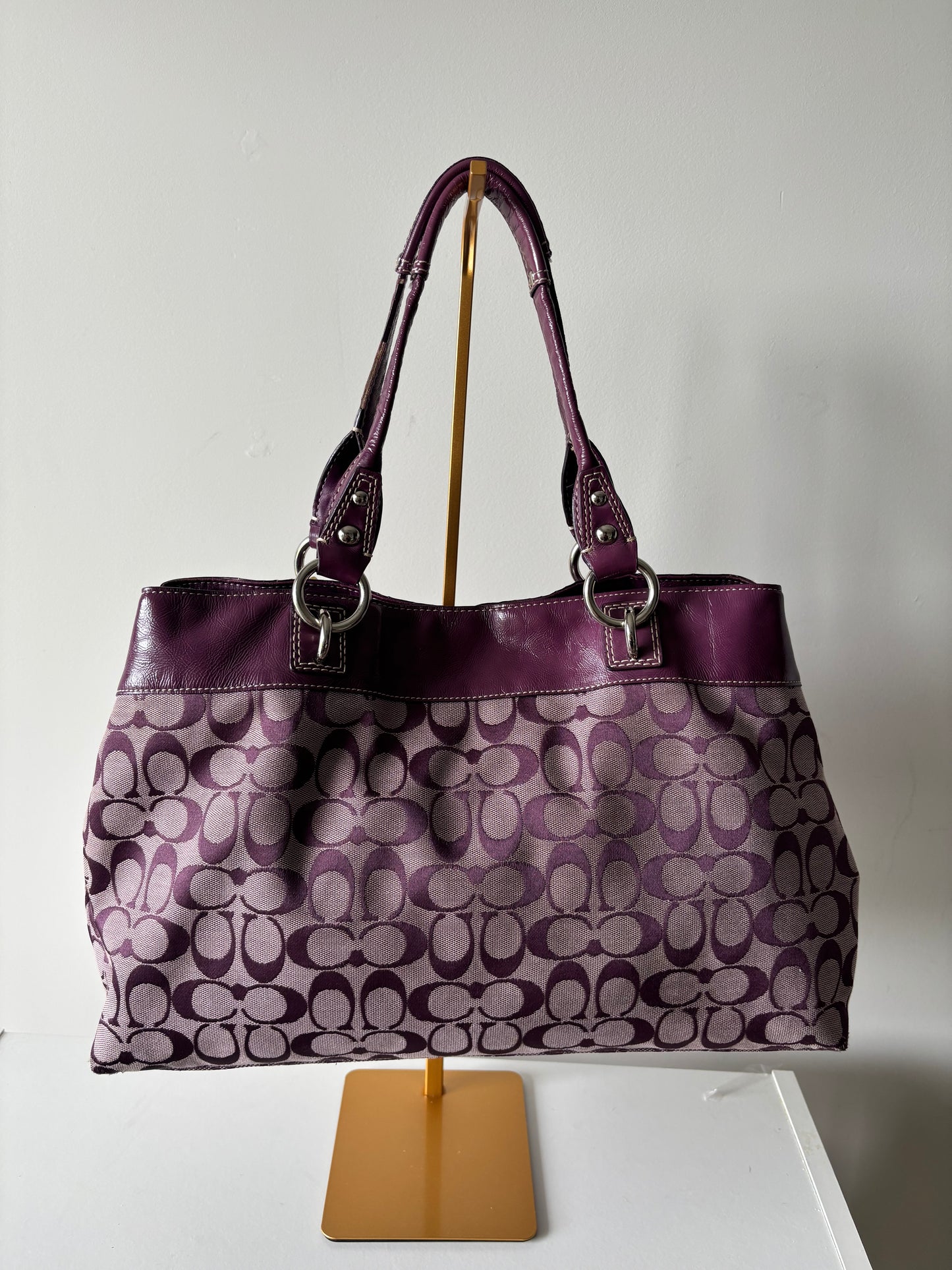 Purple coach tote bag