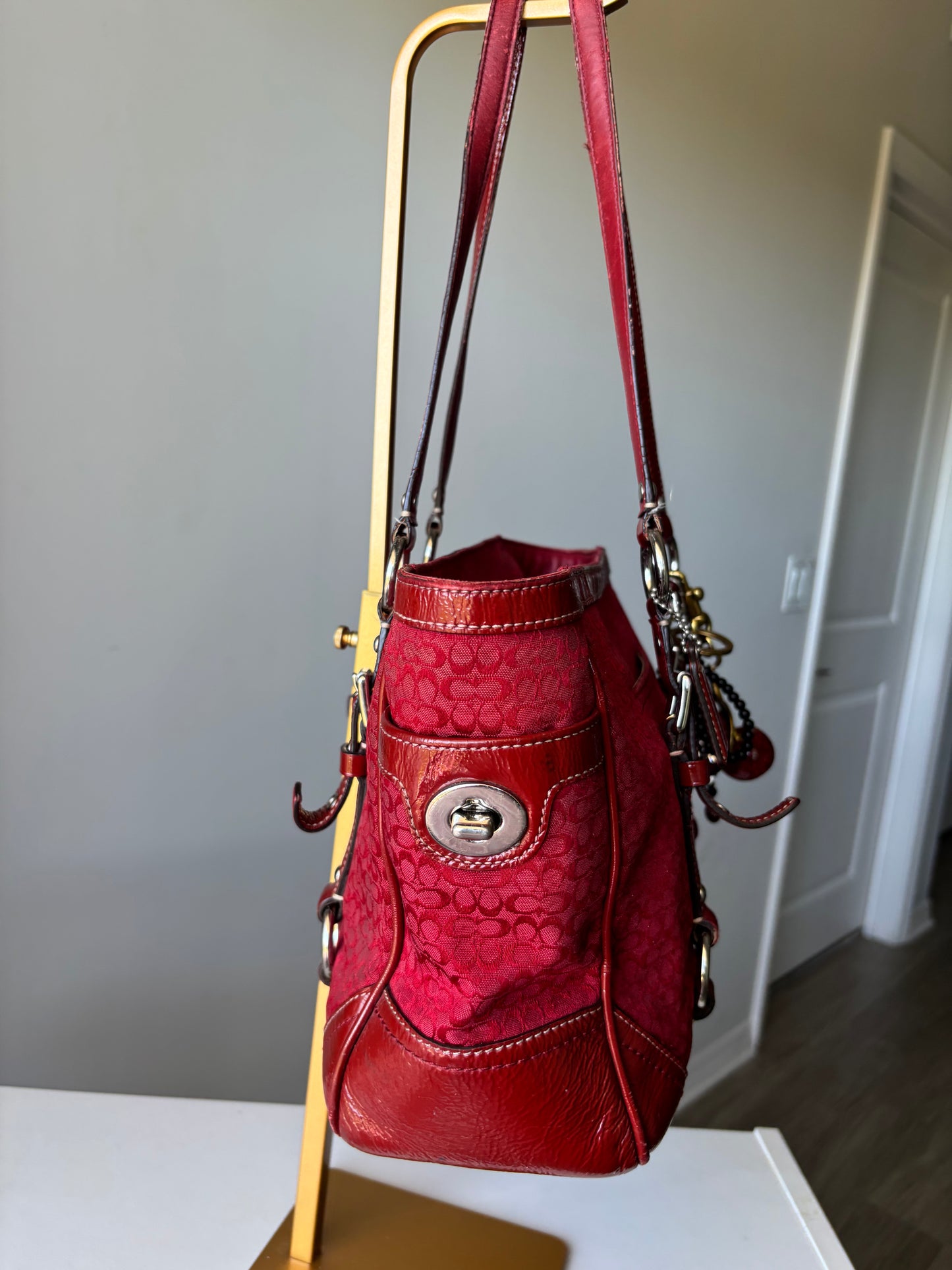 Red vintage coach tote
