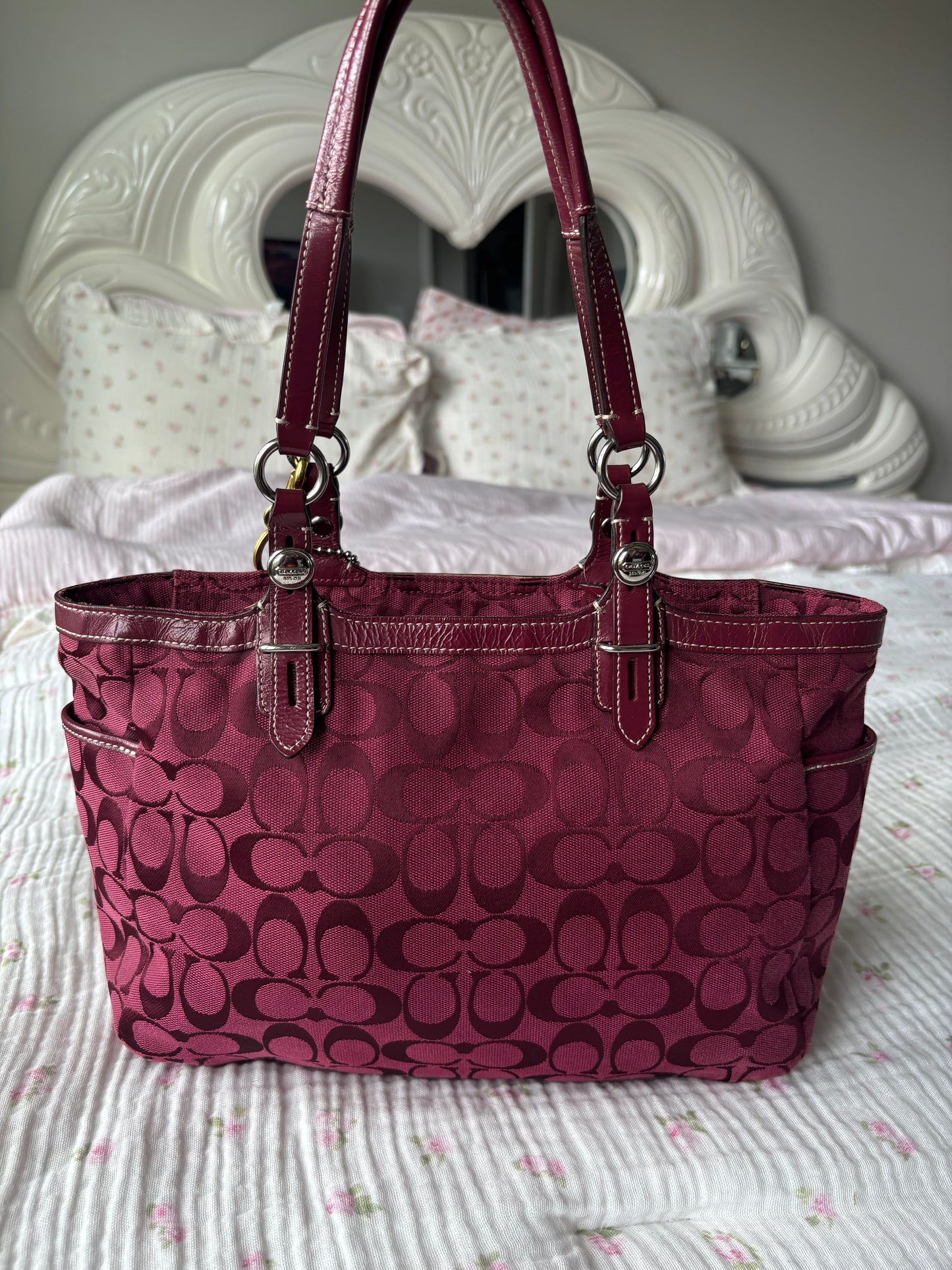 Rare burgandy mongram coach tote